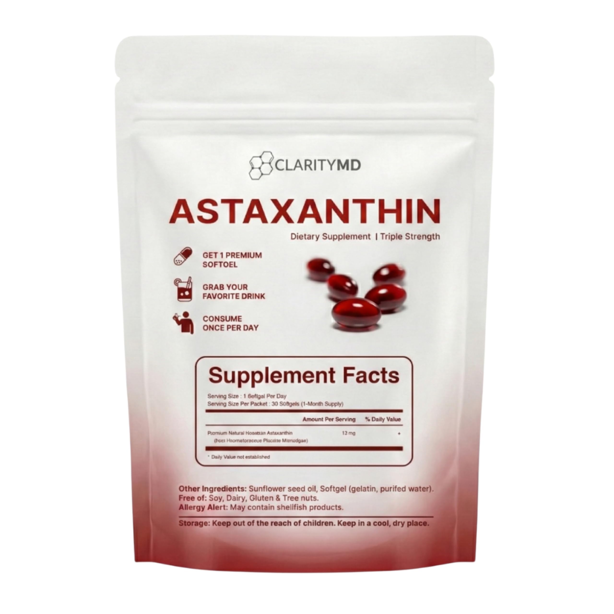 ClarityMD Astaxantina: fuente de microalgas para pureza y potencia.