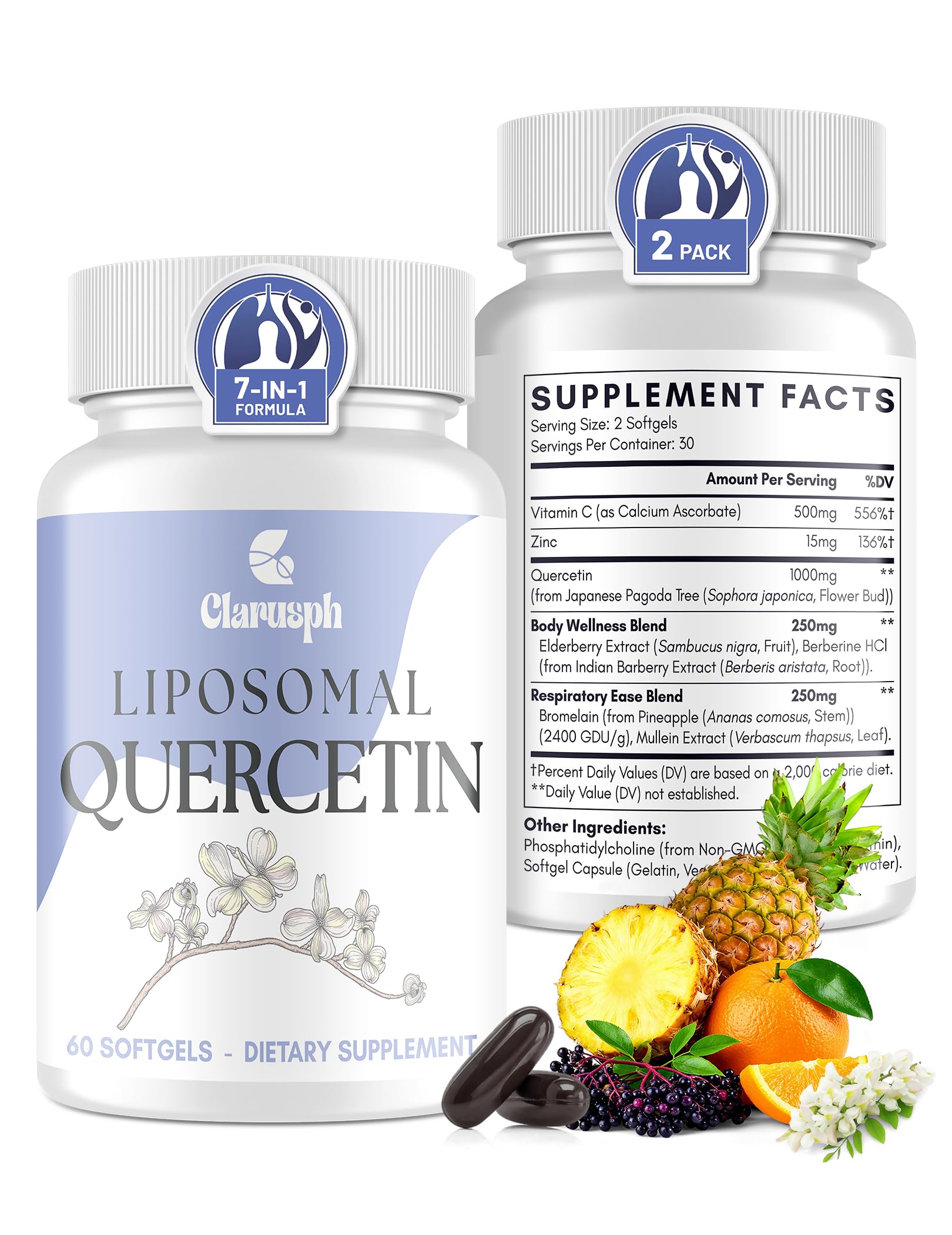 Clarusph Quercetina, botella de muestra para uso diario.