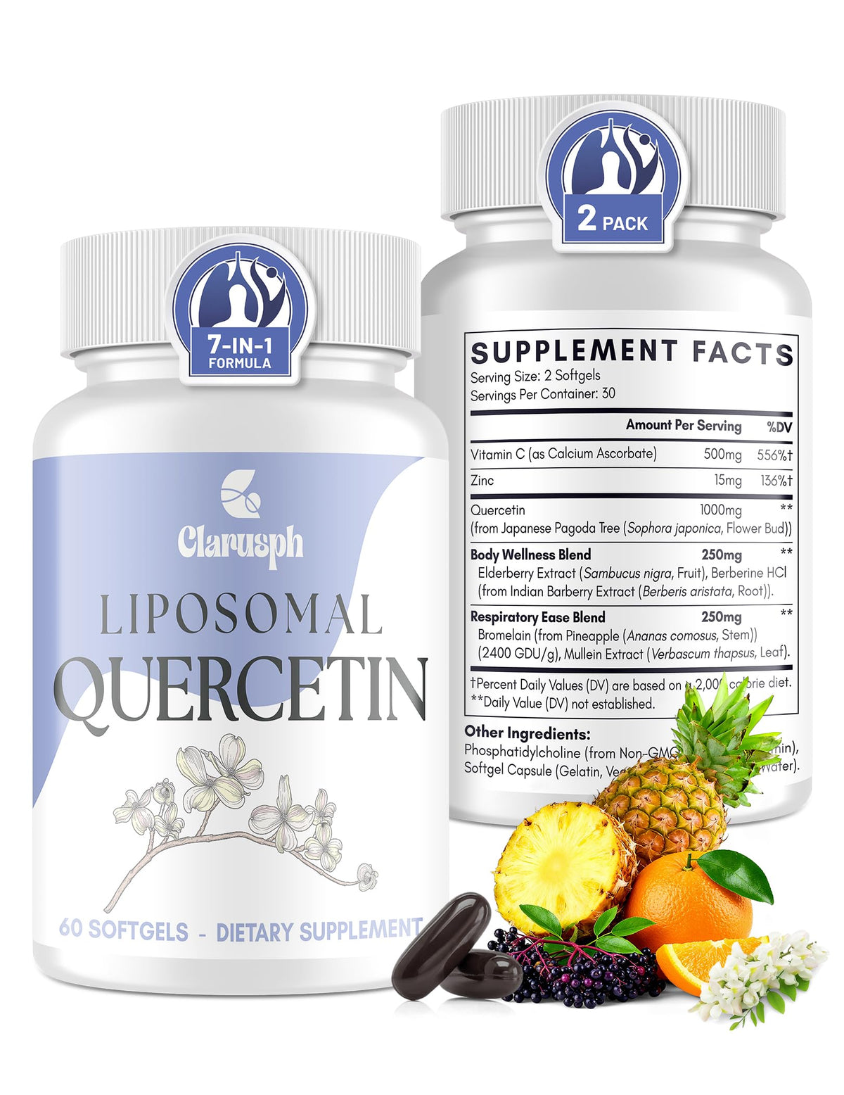 Clarusph Quercetina, botella de muestra para uso diario.