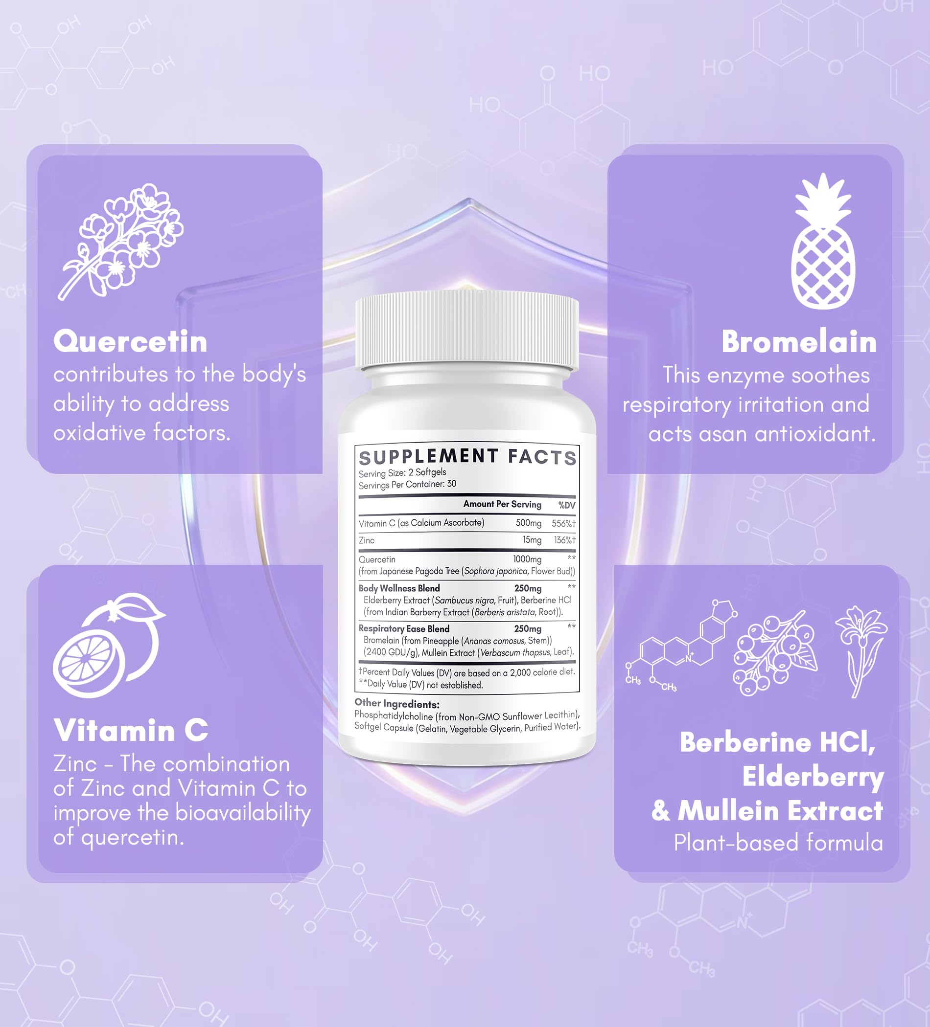 Envase de 60 perlas de Clarusph Quercetina con Bromelina