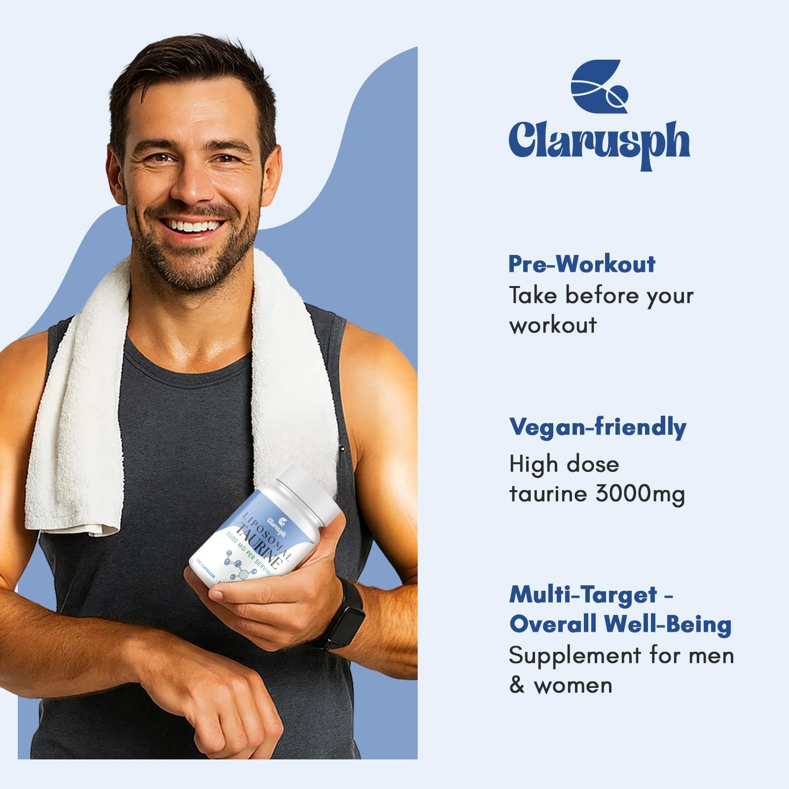 Clarusph Taurina liposomal 3000mg, energía y resistencia para tus sesiones.