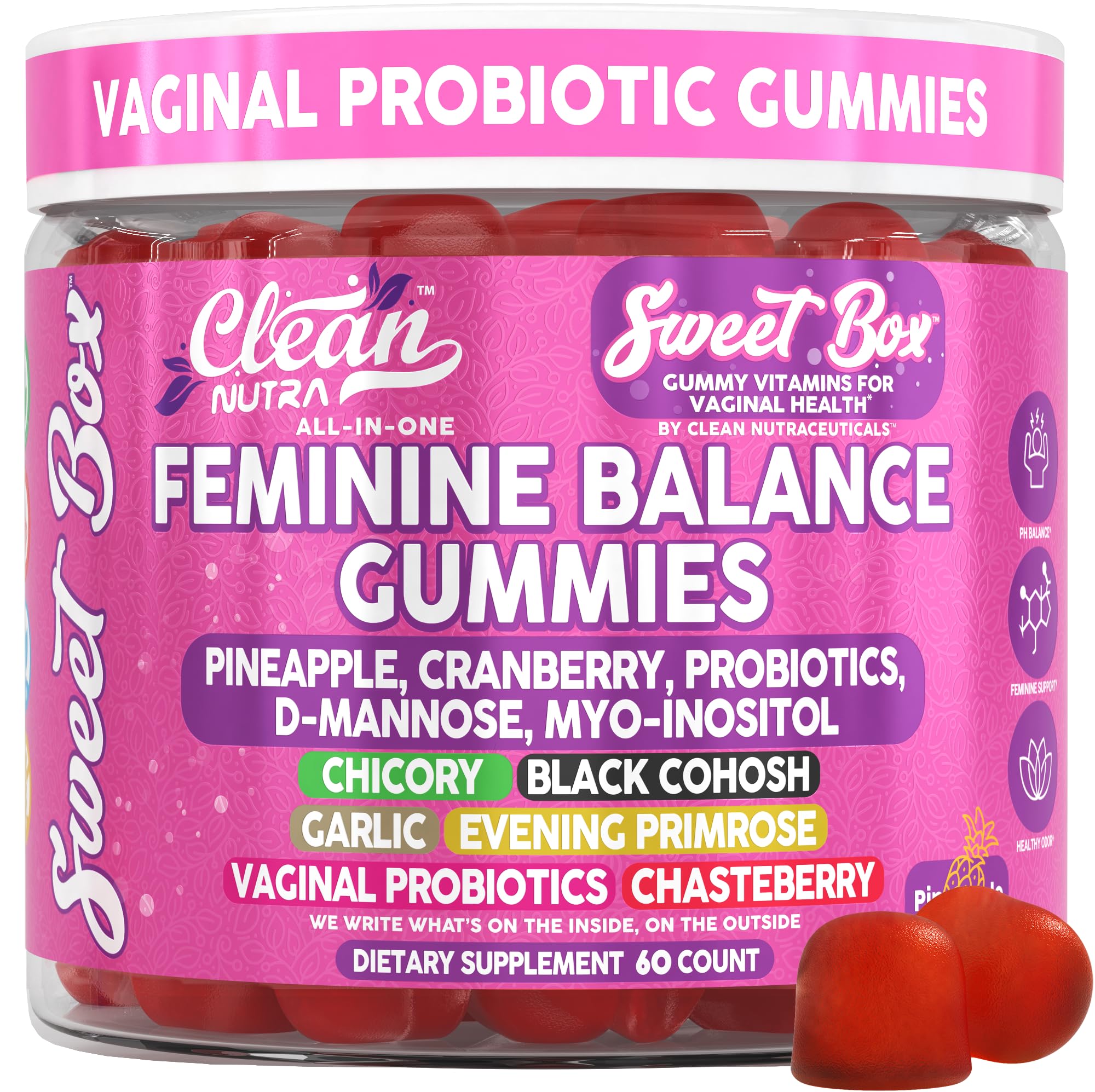 Clean Nutra botella de gomitas femeninas con sabor a piña para uso diario