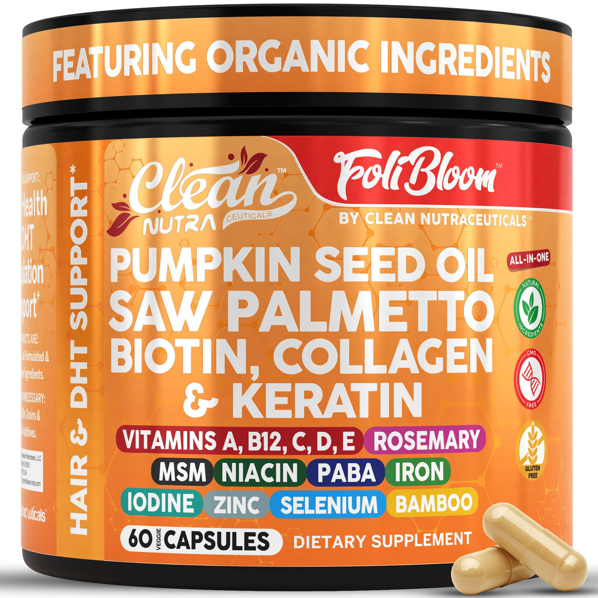 Clean Nutraceuticals cápsulas de aceite de calabaza fortalecen el cabello desde la raíz