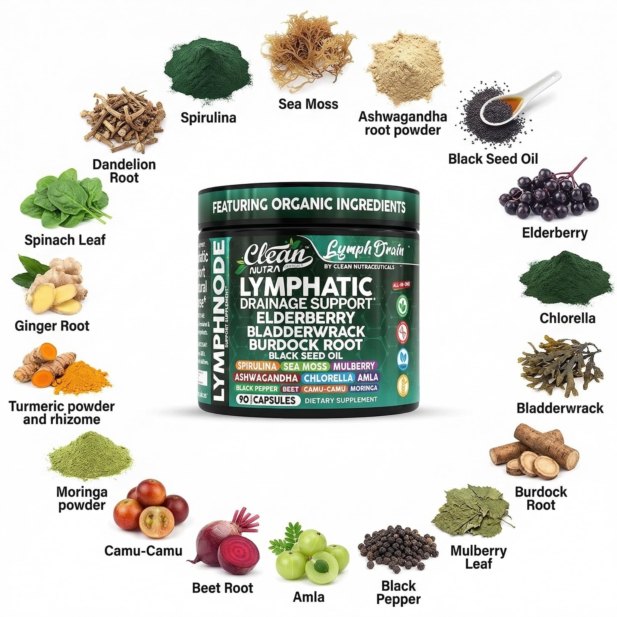Cápsulas de bladderwrack Clean Nutra para nutrición marina y vitalidad.