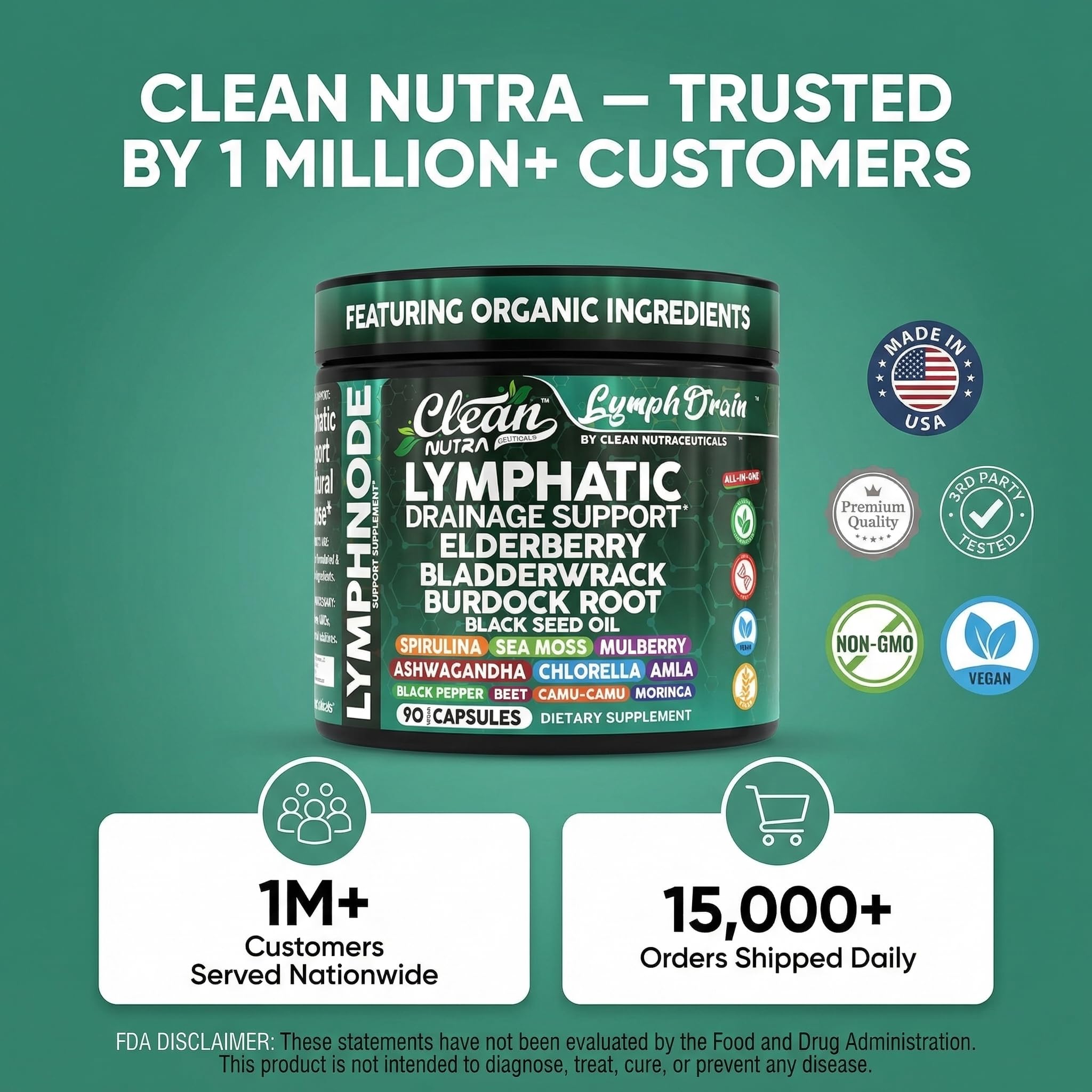 Cápsulas de spirulina Clean Nutra con nutrientes vegetales concentrados.