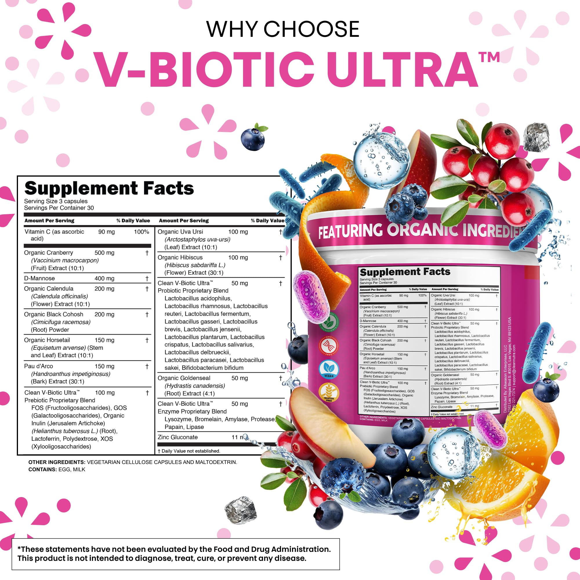 Cranberry con alcachofa e hibisco de Clean Nutra para apoyo urinario y digestivo.