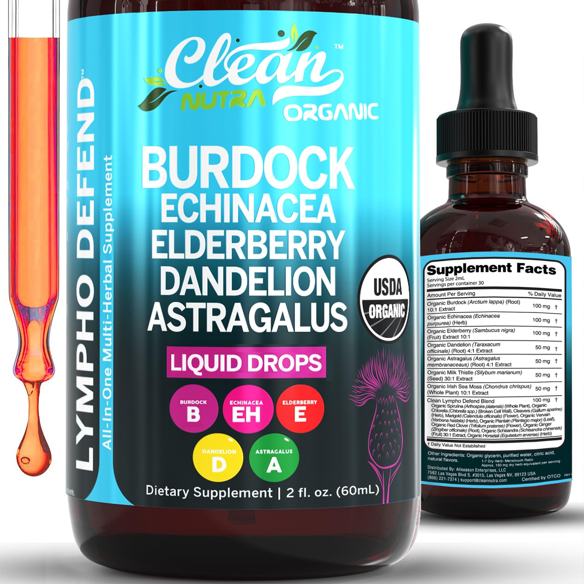Clean Nutra gotas drenaje linfático en botella, apoyo suave al sistema linfático.