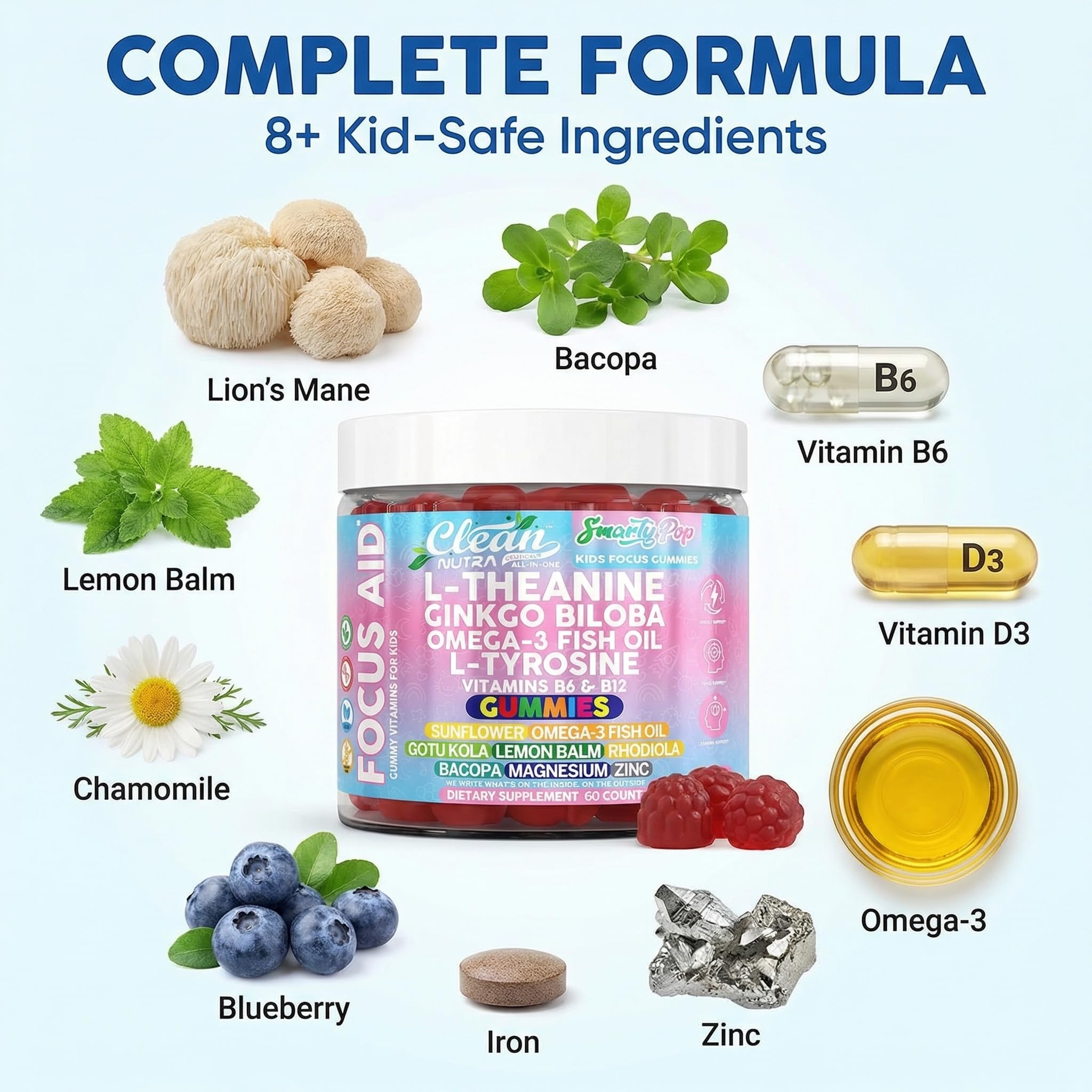 Clean Nutra SmartyPop gominolas con L-Tirosina para energía suave