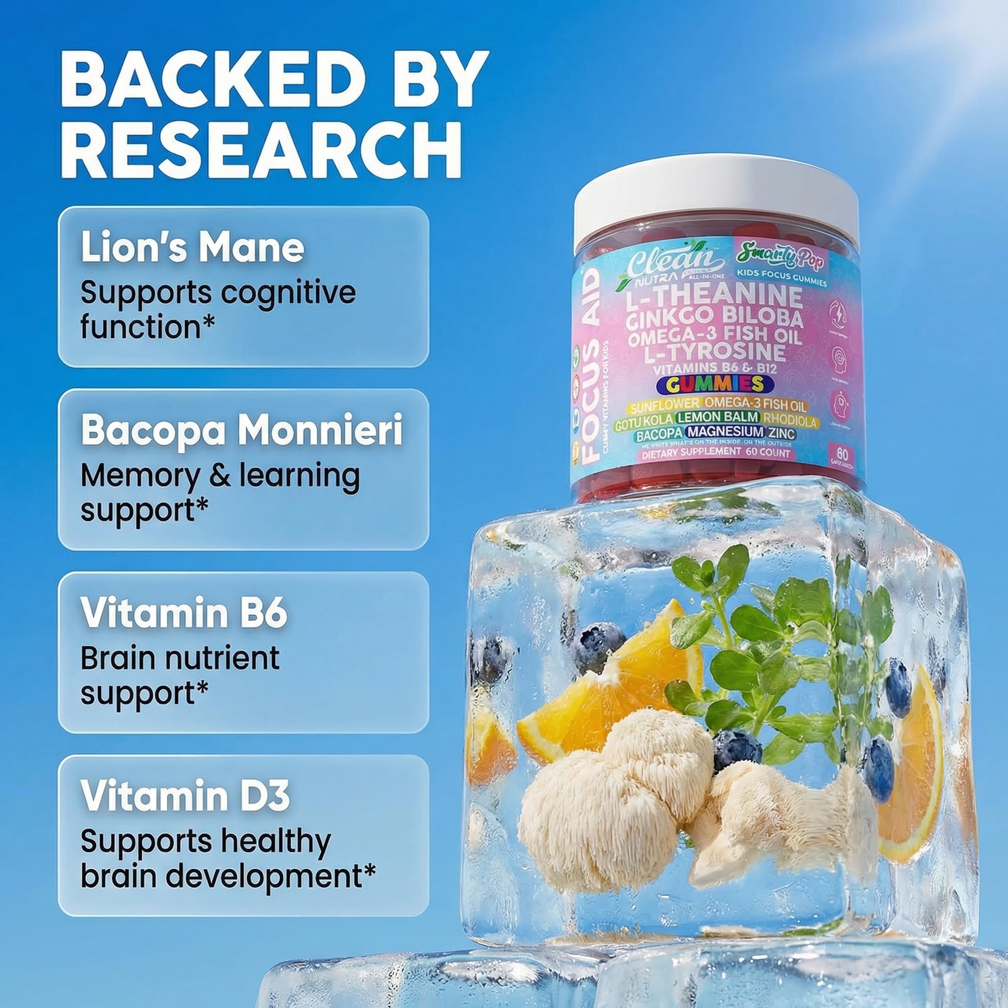 Clean Nutra SmartyPop gominolas con Omega-3 para nutrición diaria