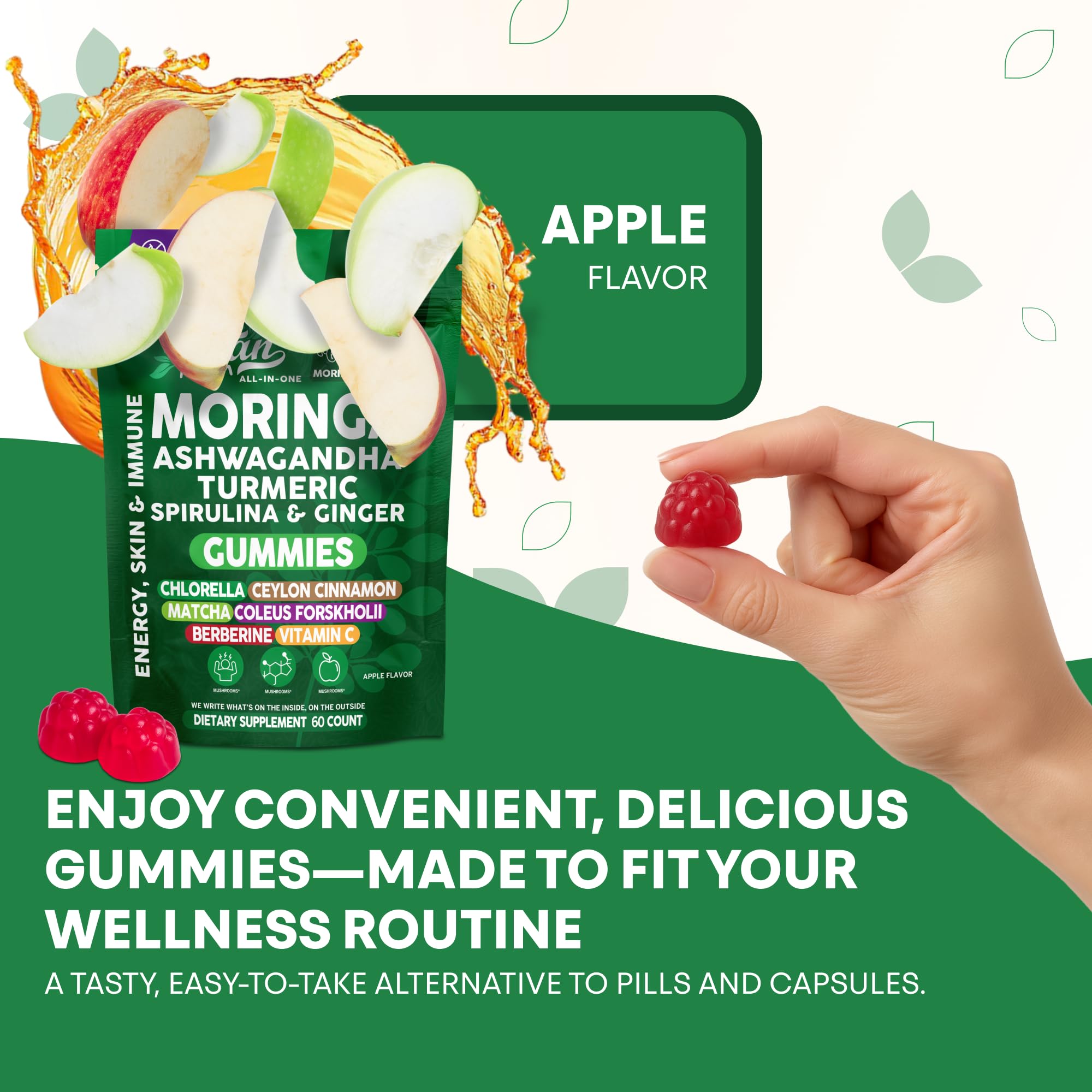 Gominas Clean Nutra Moringa con ingredientes clave, lista para uso diario.