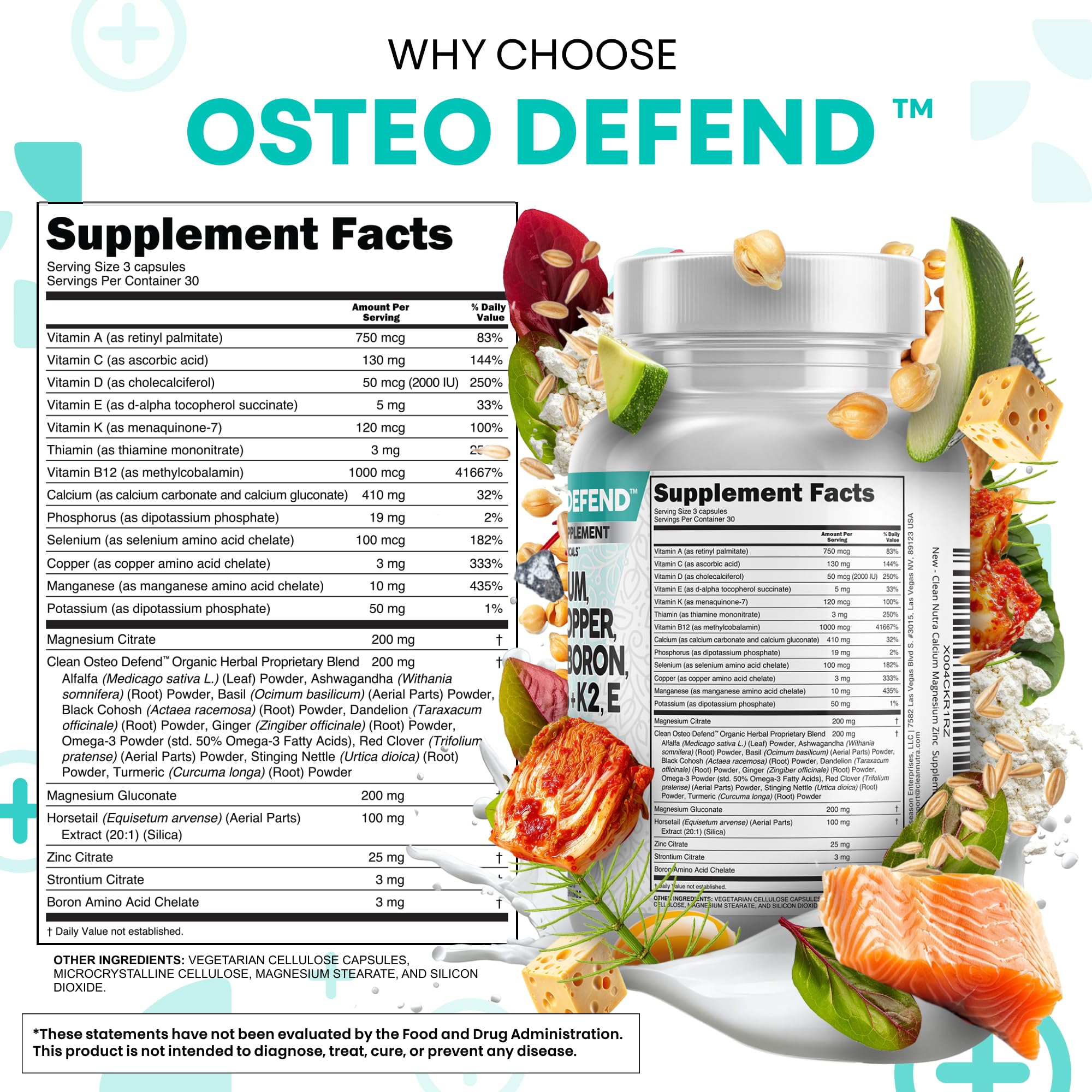 Clean Nutra Osteo Defend cápsulas de calcio y magnesio para huesos