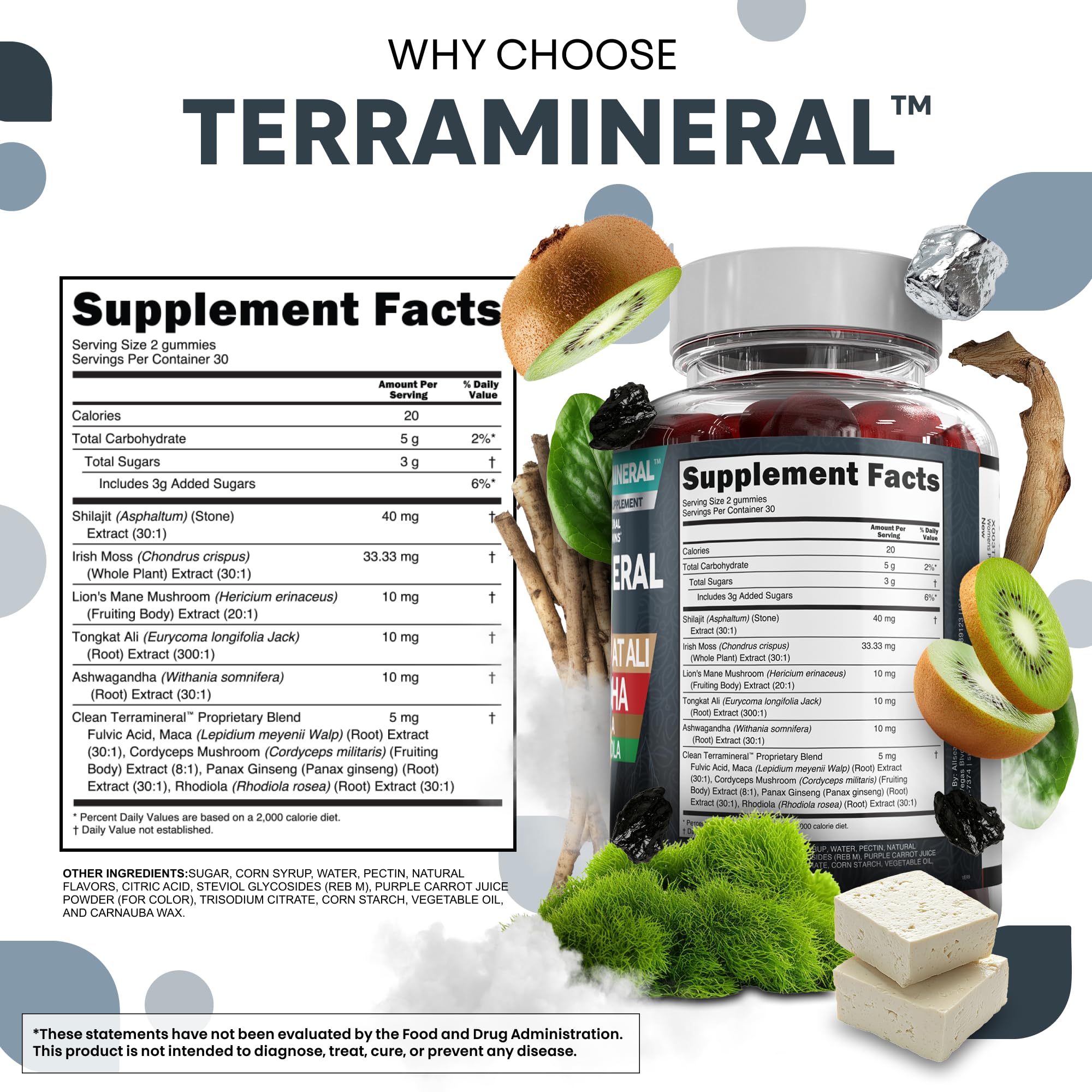 Terramineral Shilajit Gomitas: textura suave y translúcida de gomita