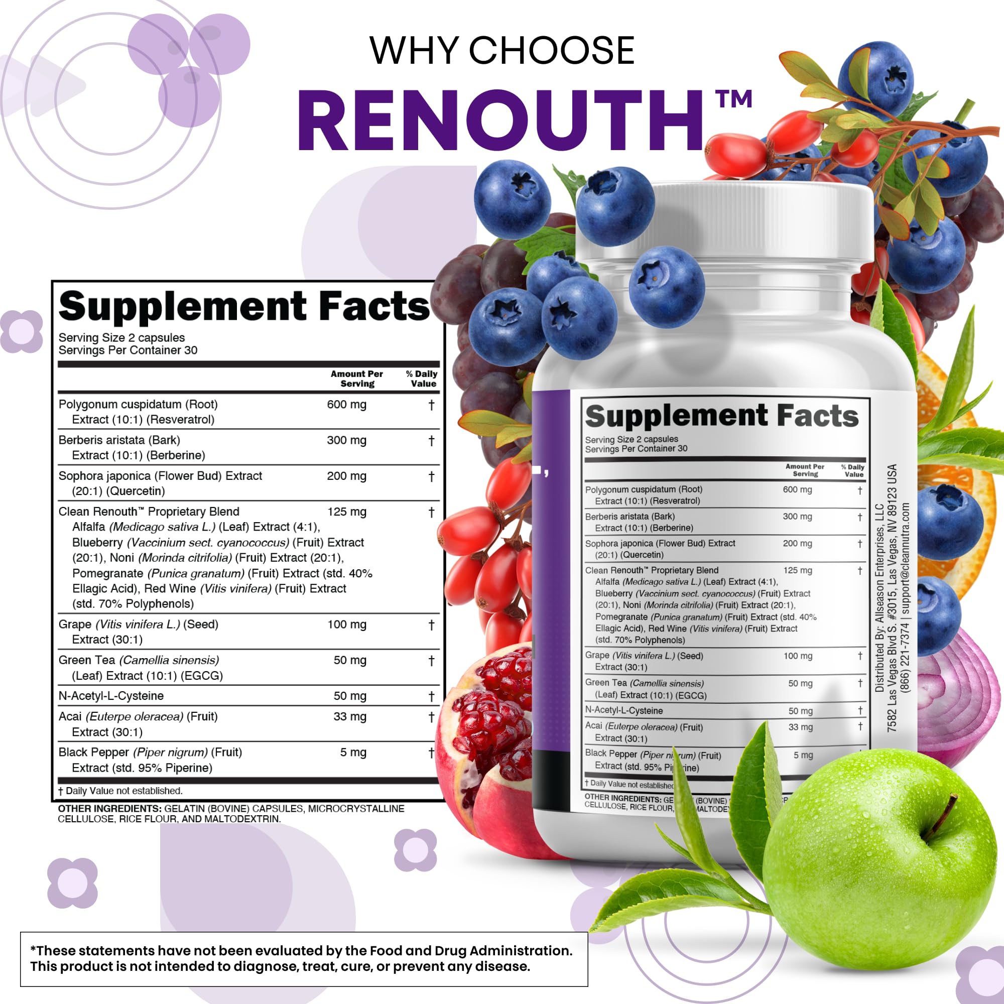 Clean Nutraceuticals Acai extracto cápsulas para bienestar diario