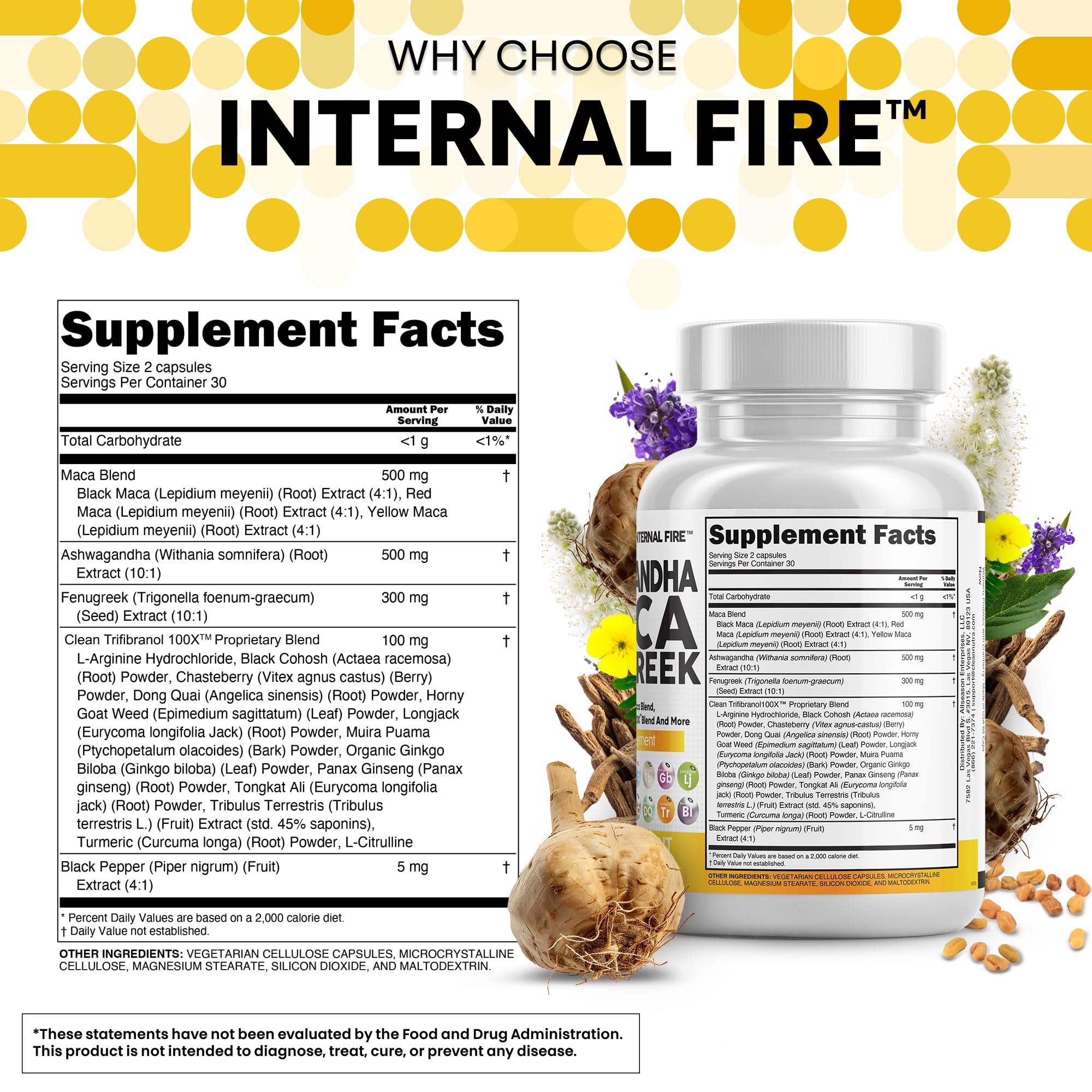 Clean Nutraceuticals Ashwagandha Maca, mezcla de maca y fenogreco para bienestar general