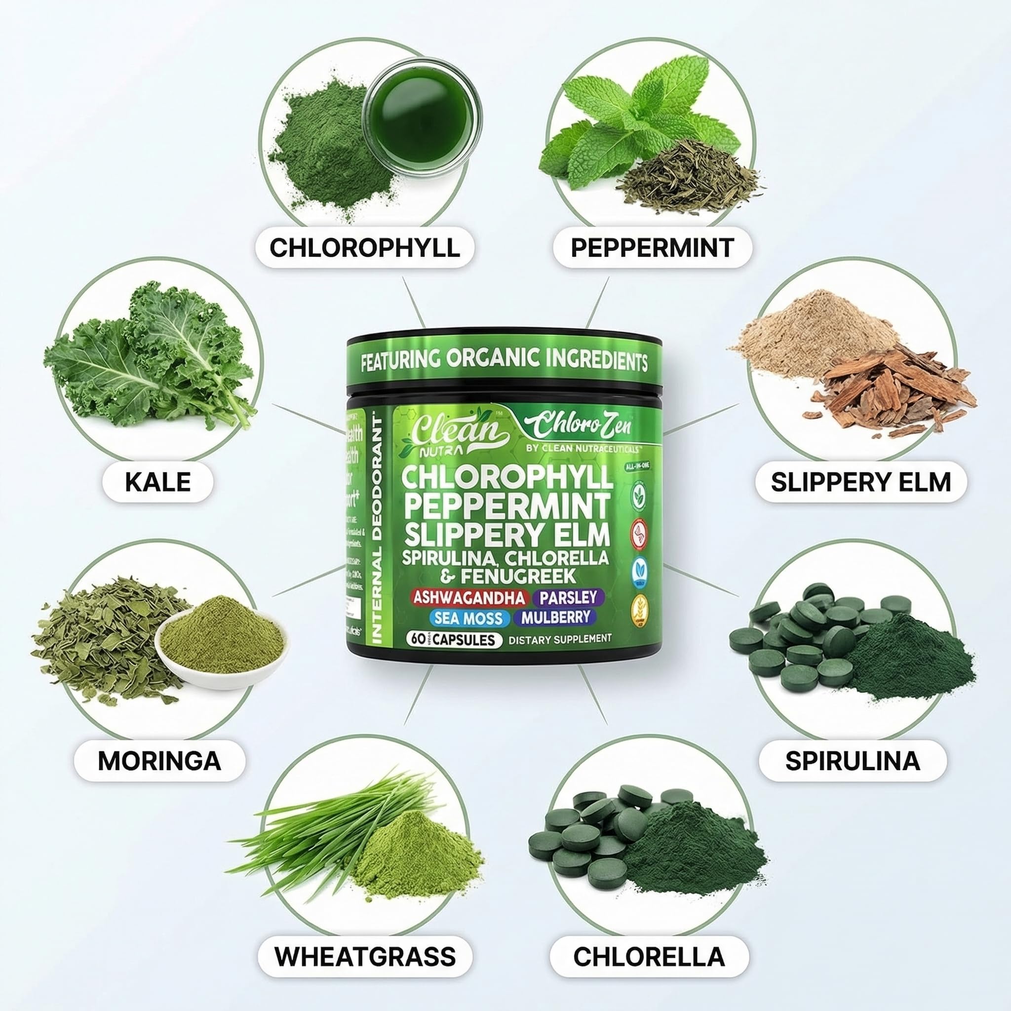 Clean Nutraceuticals cápsulas de clorella para salud digestiva y microbiota
