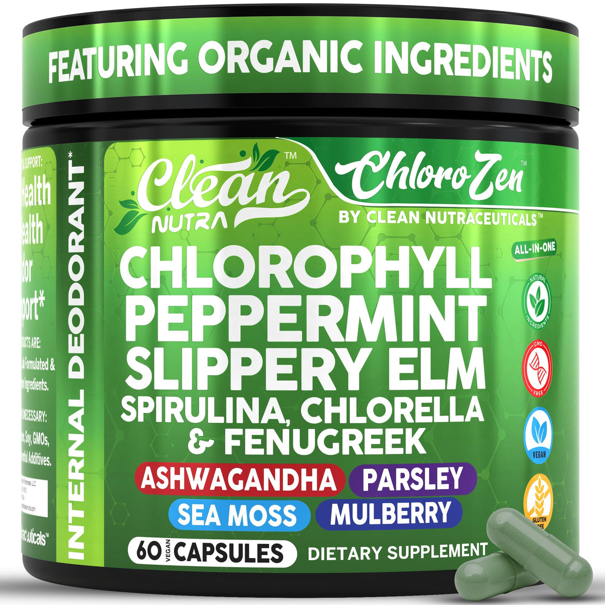 Clean Nutraceuticals cápsulas de clorofila con menta para frescura diaria