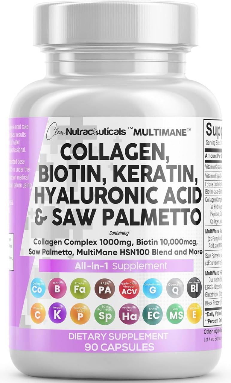 Colágeno Clean Nutraceuticals 1000 mg en cápsulas para cabello, piel y uñas.