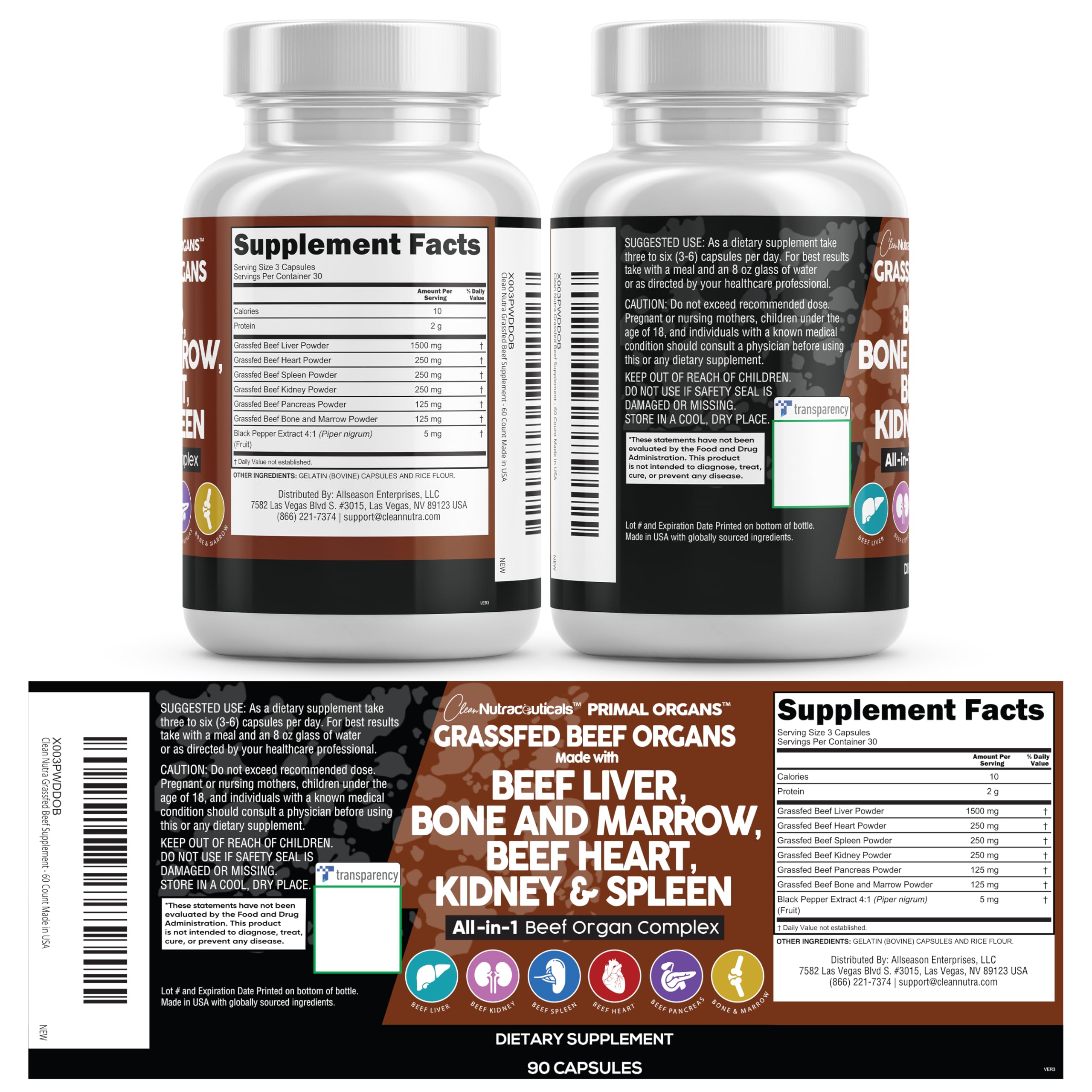 Clean Nutraceuticals capsulas higado y organos: concentracion por porcion