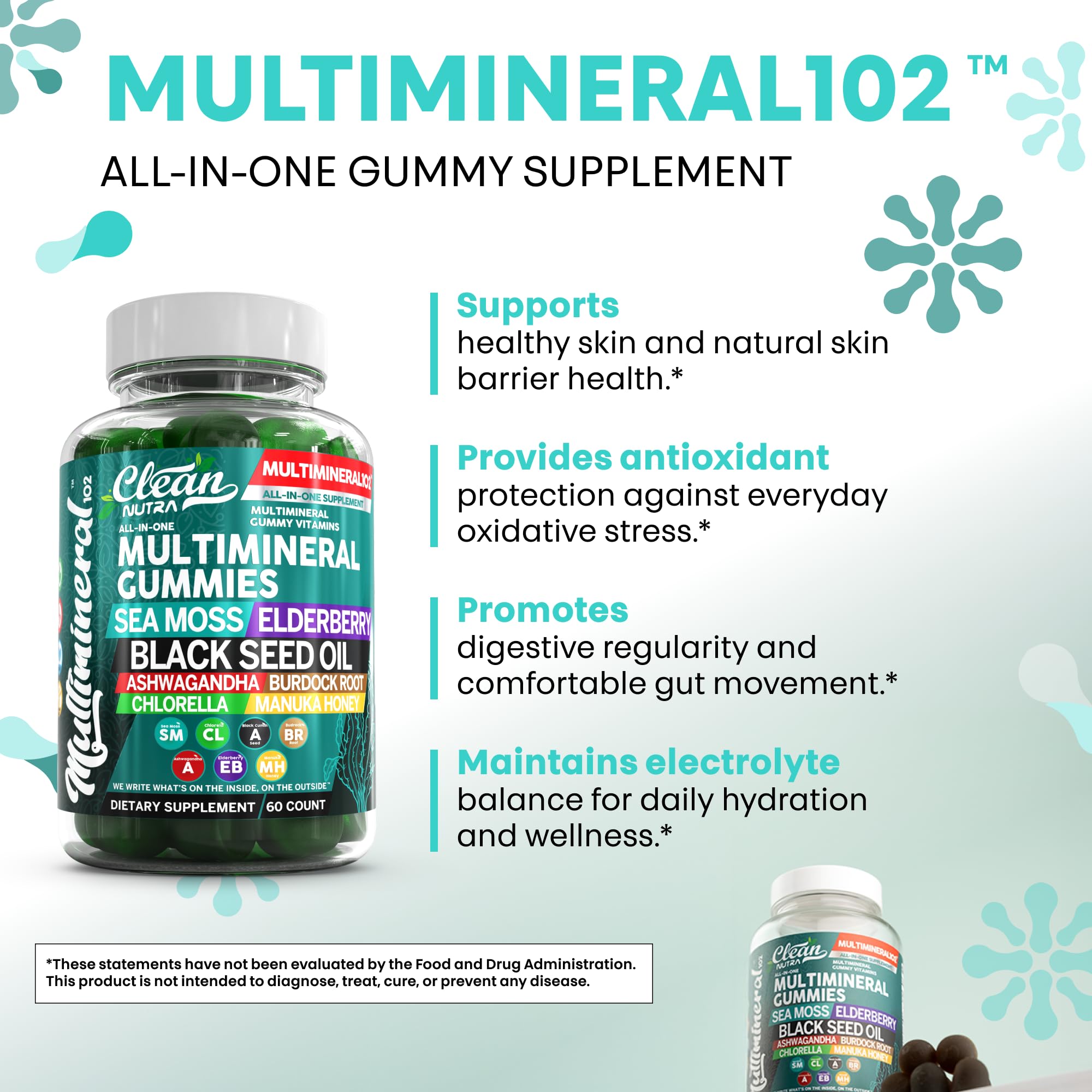 Gomitas Clean Nutraceuticals con chlorella en polvo, color verde intenso.