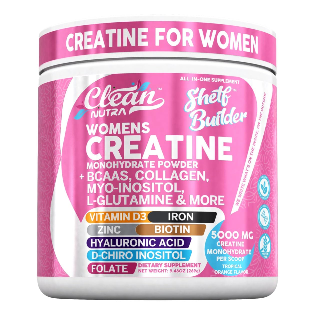 Clean Nutraceuticals creatina para mujeres, bote, potencia entrenamientos