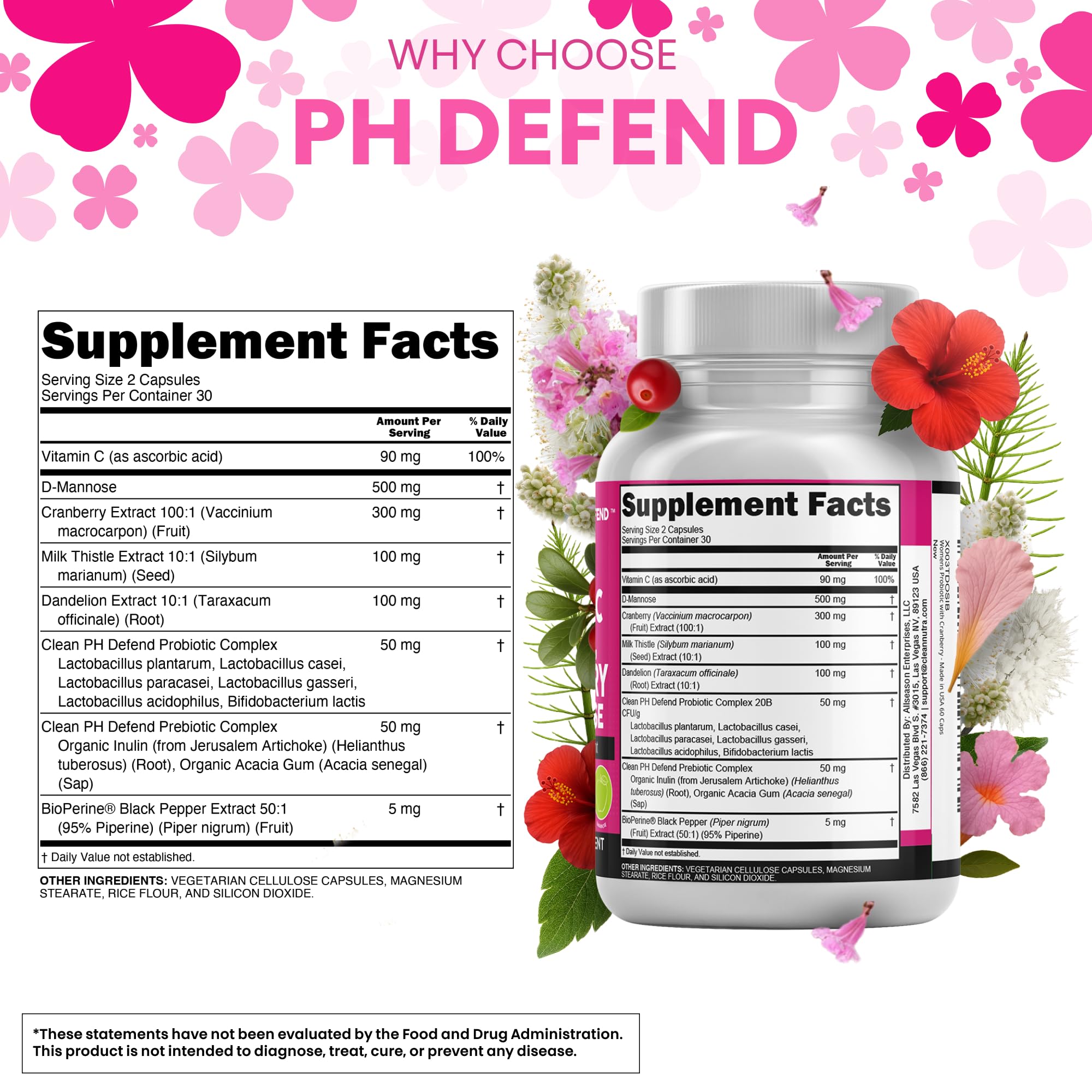 Clean Nutraceuticals D-Mannose 500 mg y arándano en envase.