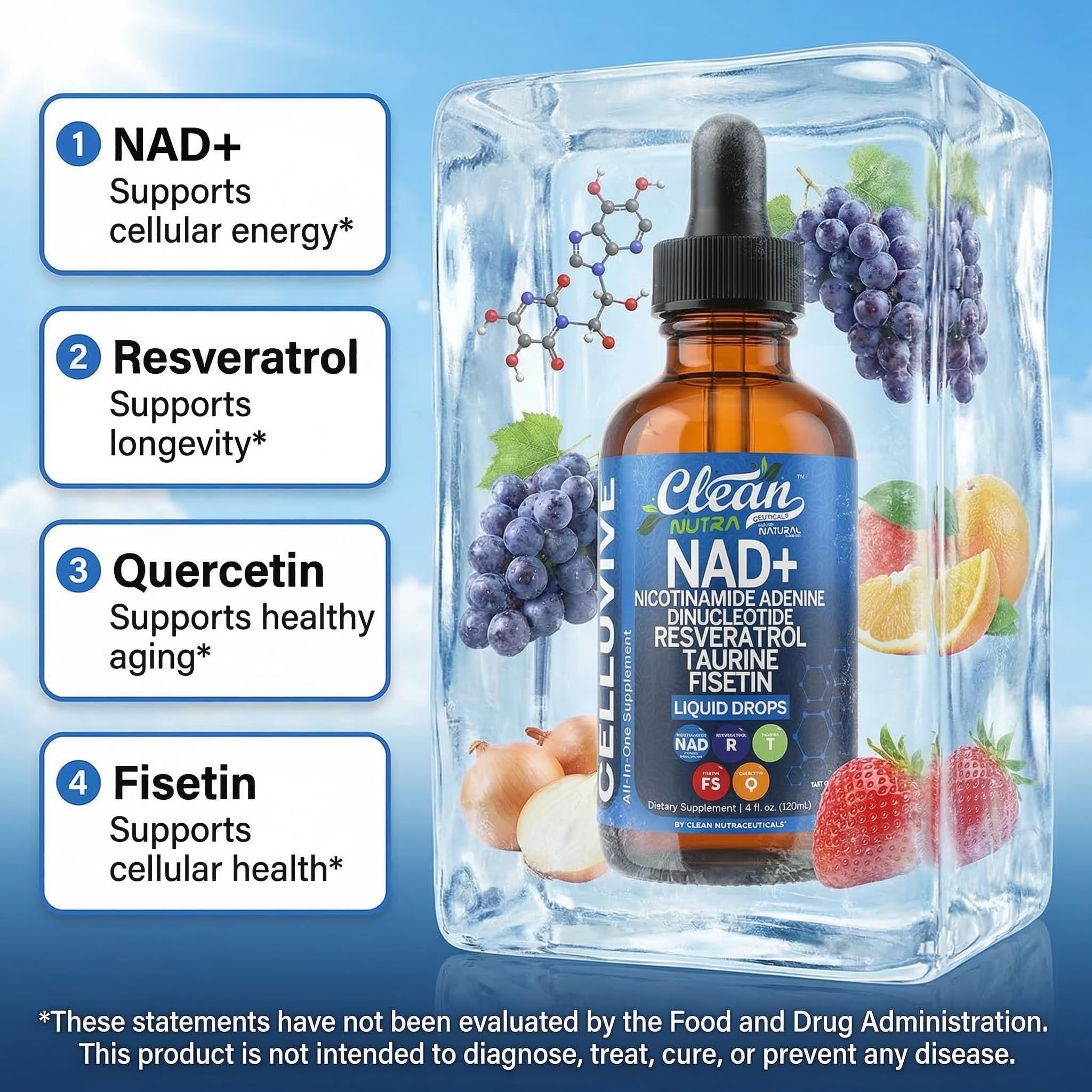 Envase de vidrio UV de Clean Nutra NAD para frescura de ingredientes