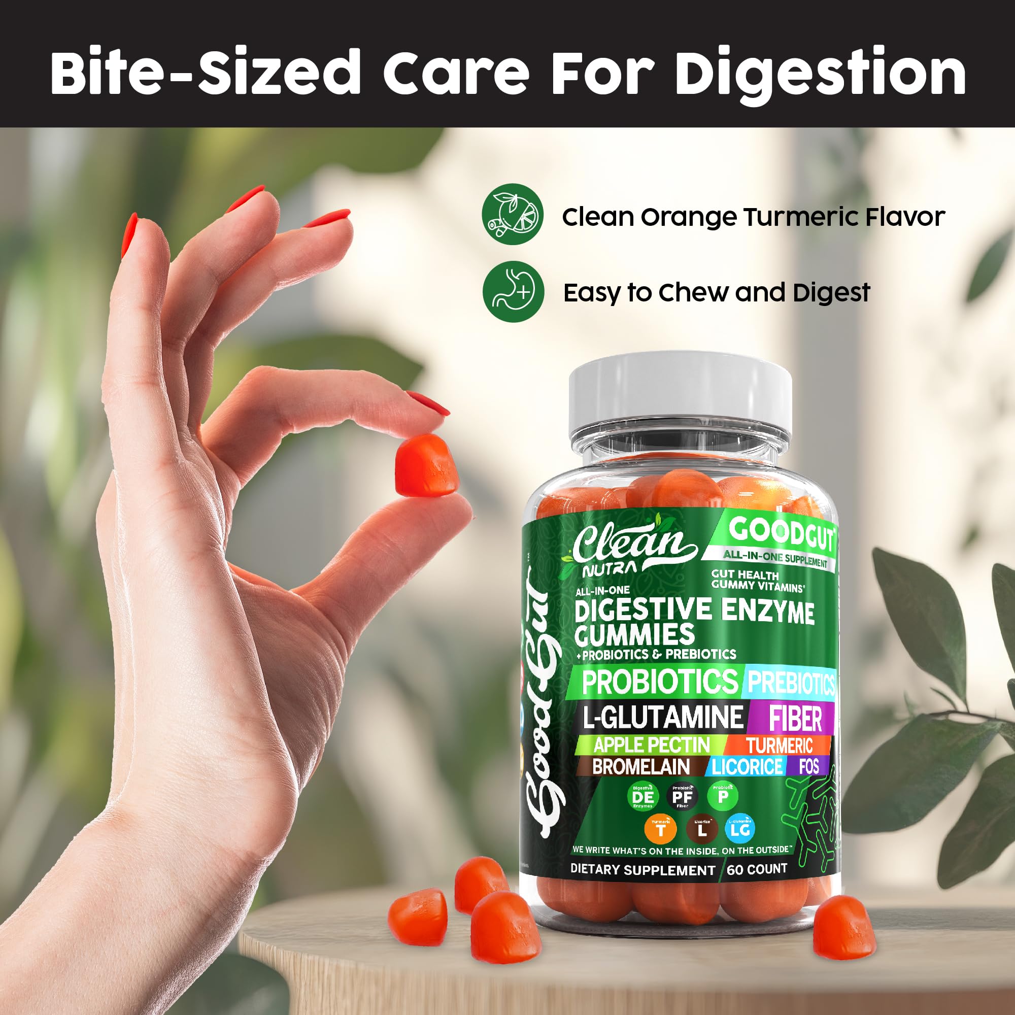Enzimas digestivas y ingredientes clave de Clean Nutraceuticals para la digestión.