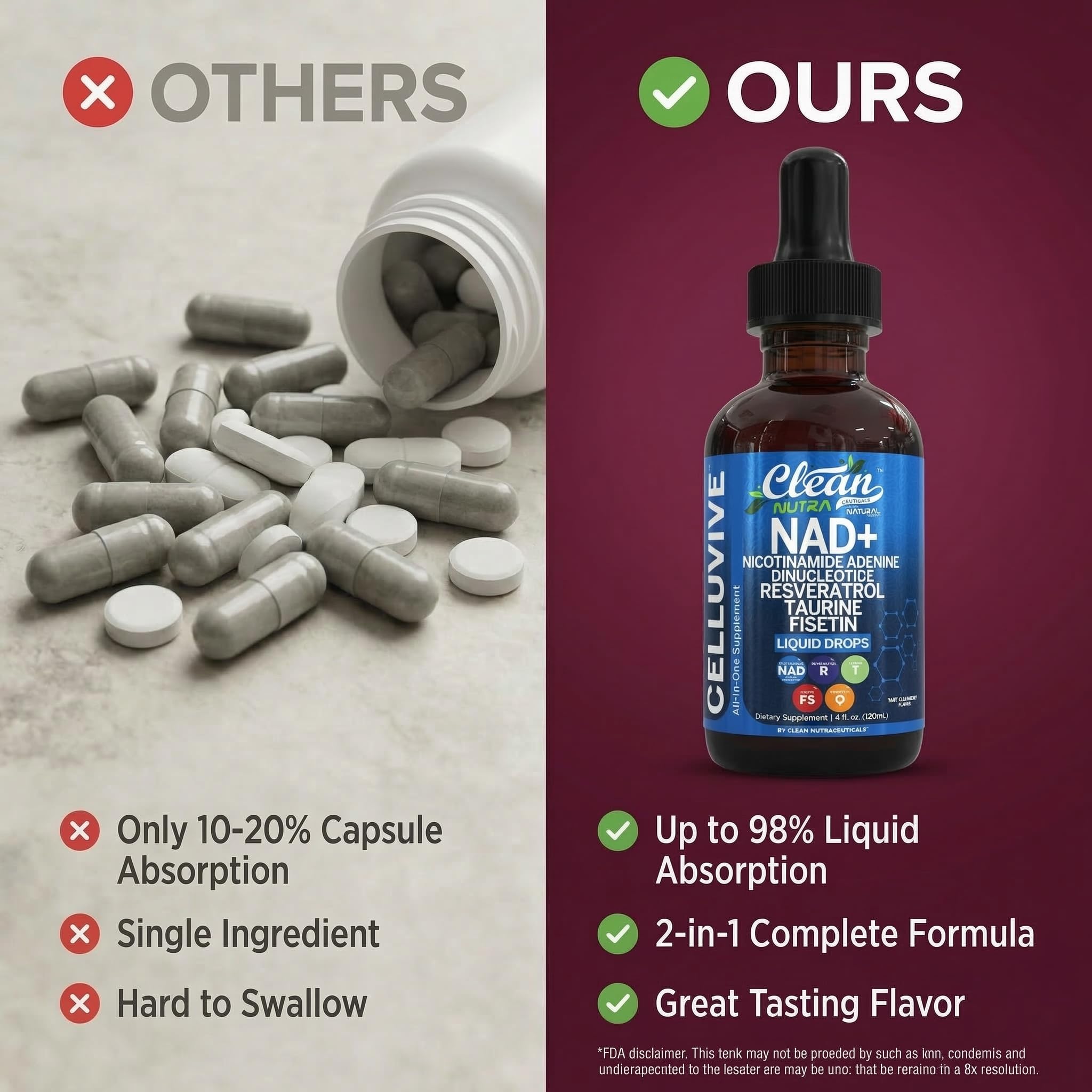 Etiqueta clara de Clean Nutra NAD con lista de ingredientes