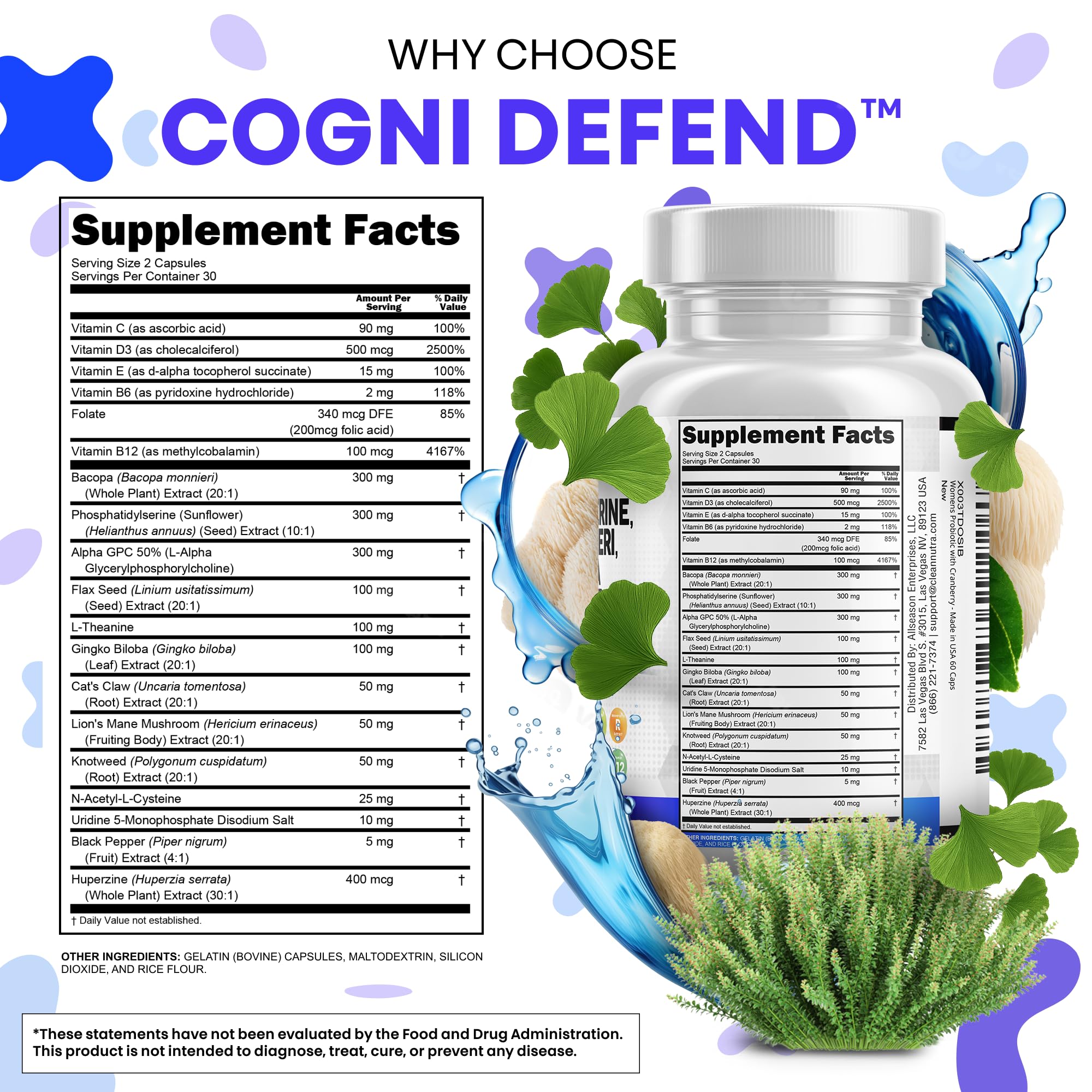 Ginkgo Biloba de Clean Nutraceuticals en cápsulas para circulación cerebral y foco.