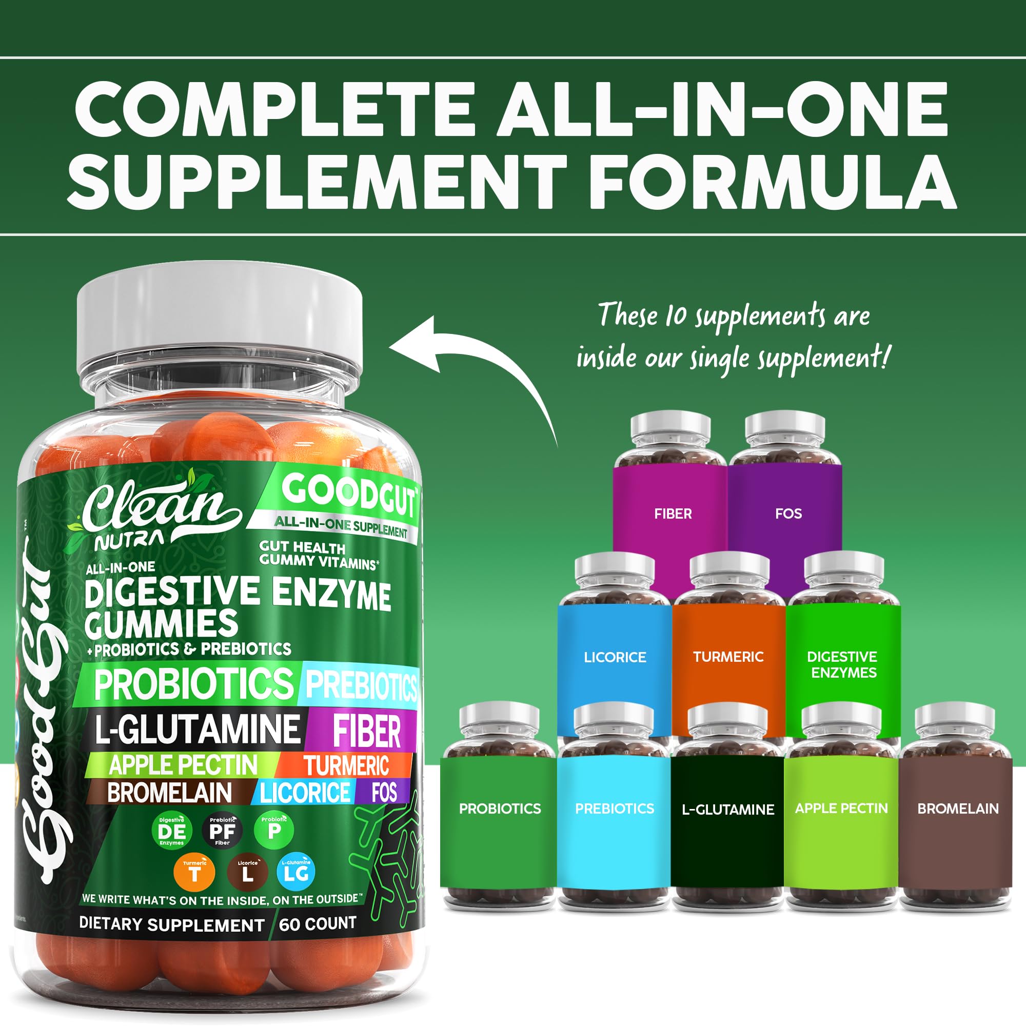 Gomitas de base vegetal de Clean Nutraceuticals para apoyo digestivo diario.