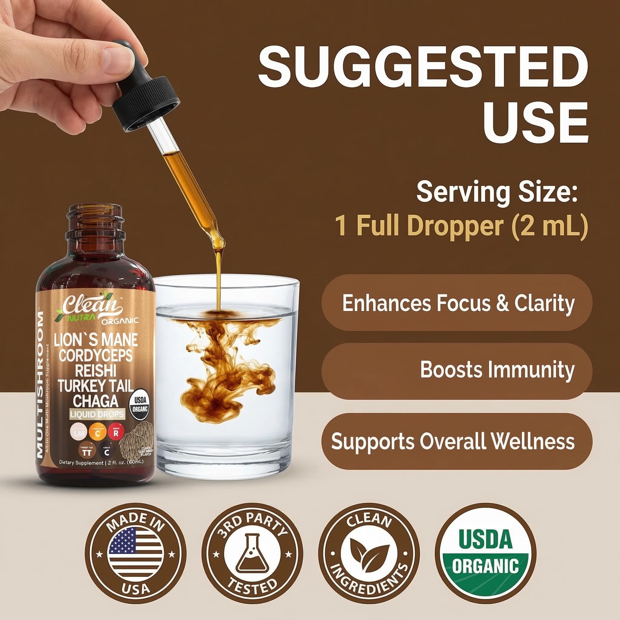 Gotas Clean Nutraceuticals hongo maitake, aporte a la salud celular.