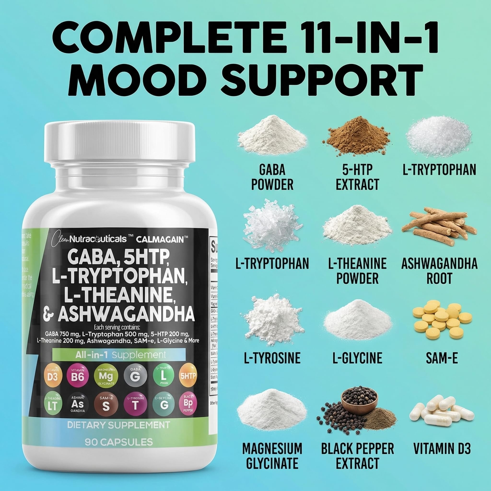 Clean Nutraceuticals L-teanina 200 mg cápsulas para relajación suave