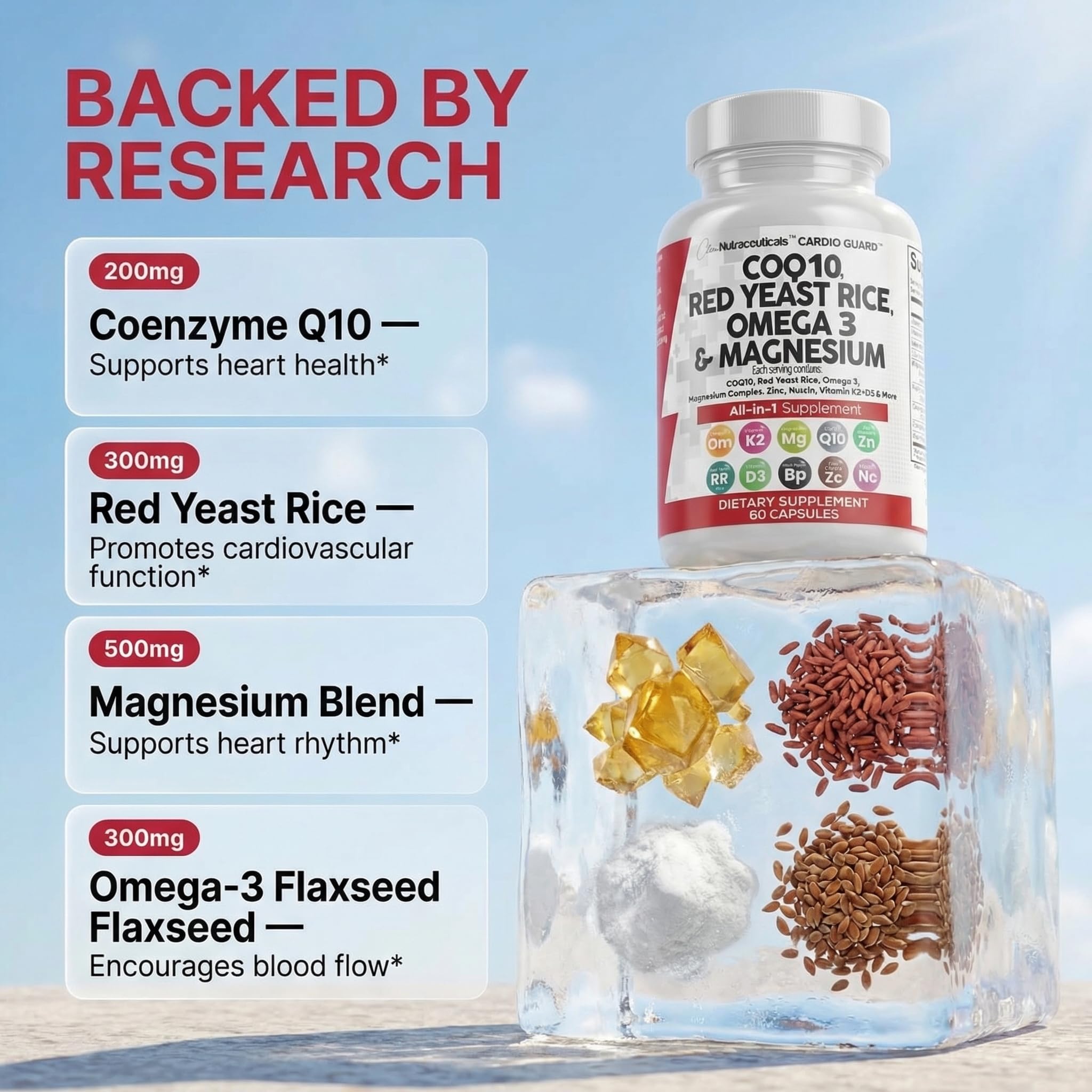 Arroz de levadura roja y omega-3: fórmula visible, uso diario posible para equilibrio nutricional.