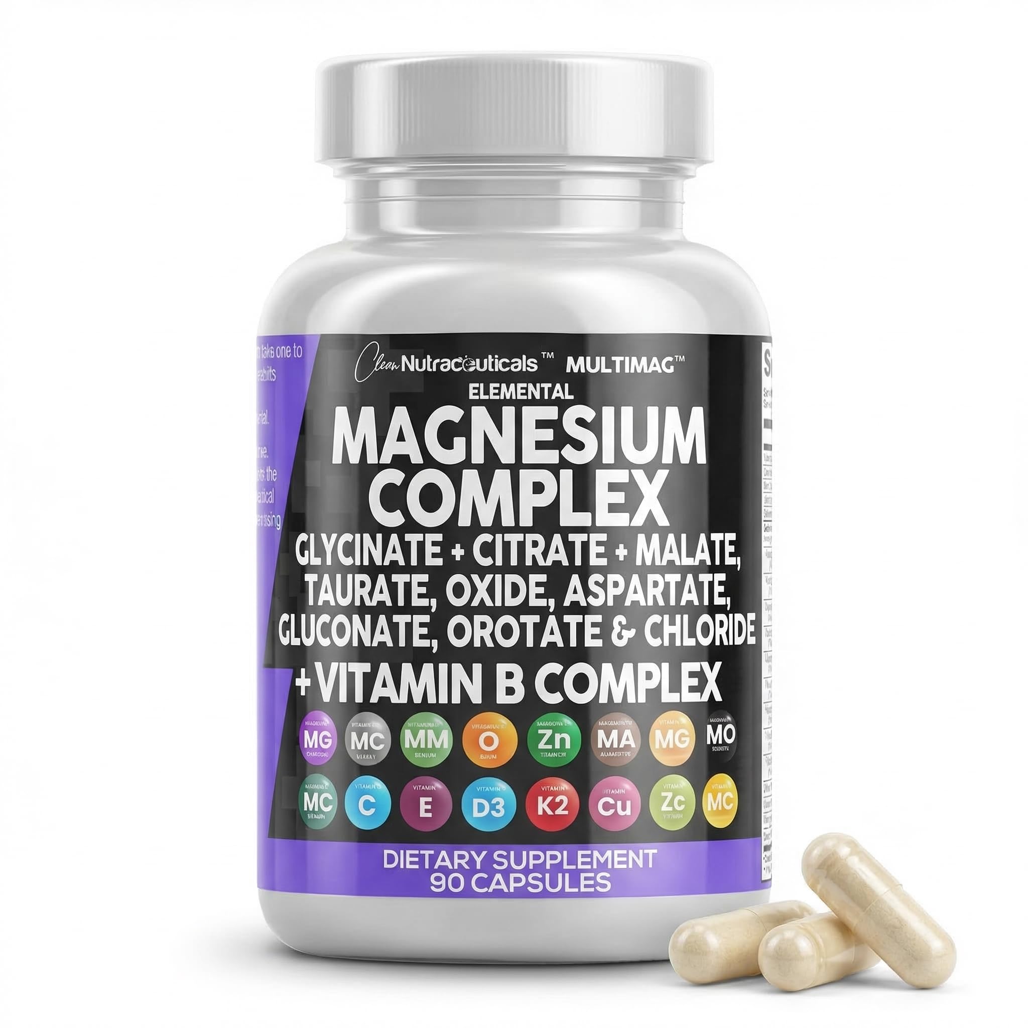 Clean Nutraceuticals MultiMag: botella y cápsulas, posible apoyo a la relajación diaria