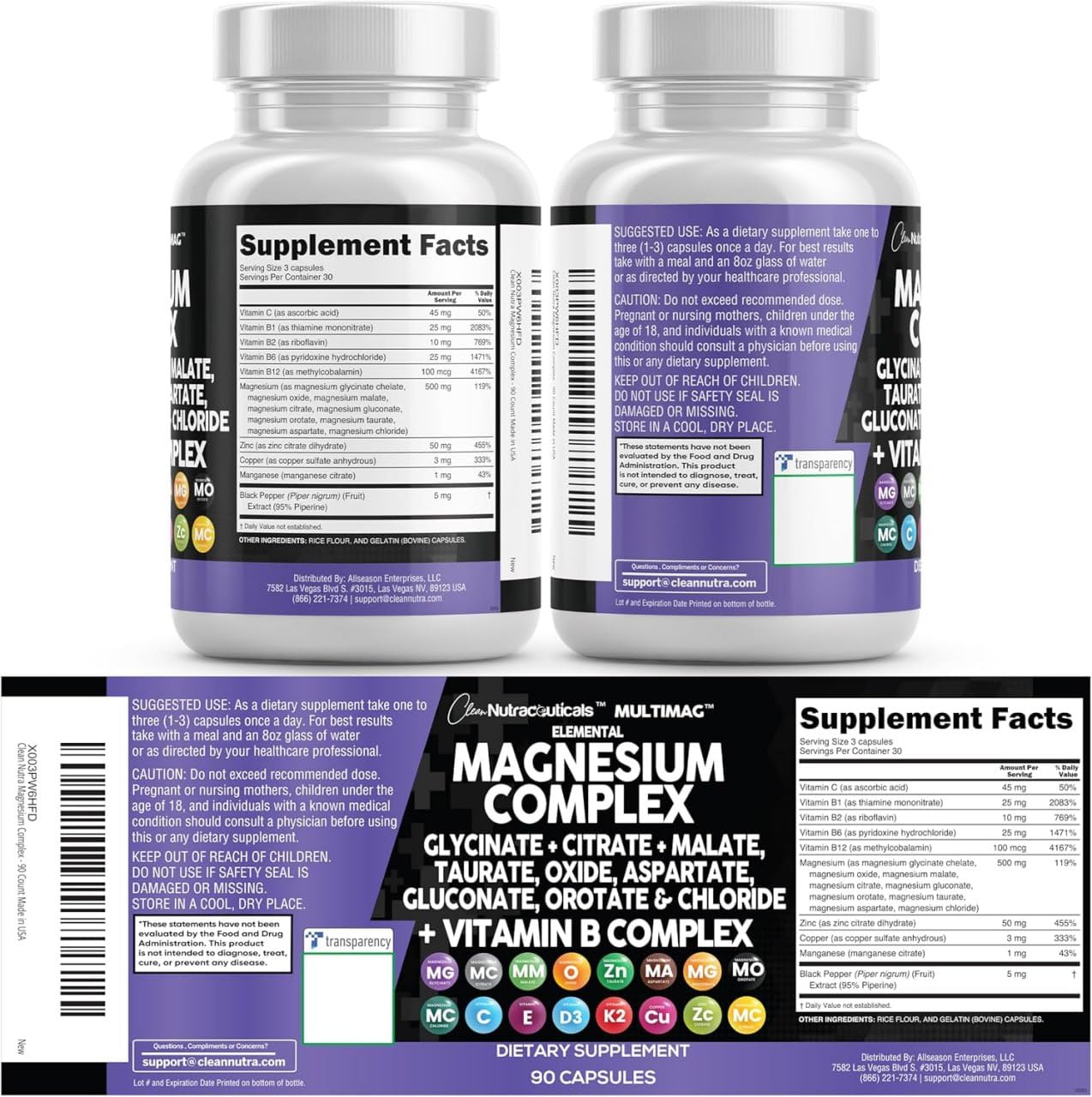 Clean Nutraceuticals MultiMag: cápsulas junto a ingredientes esenciales visibles