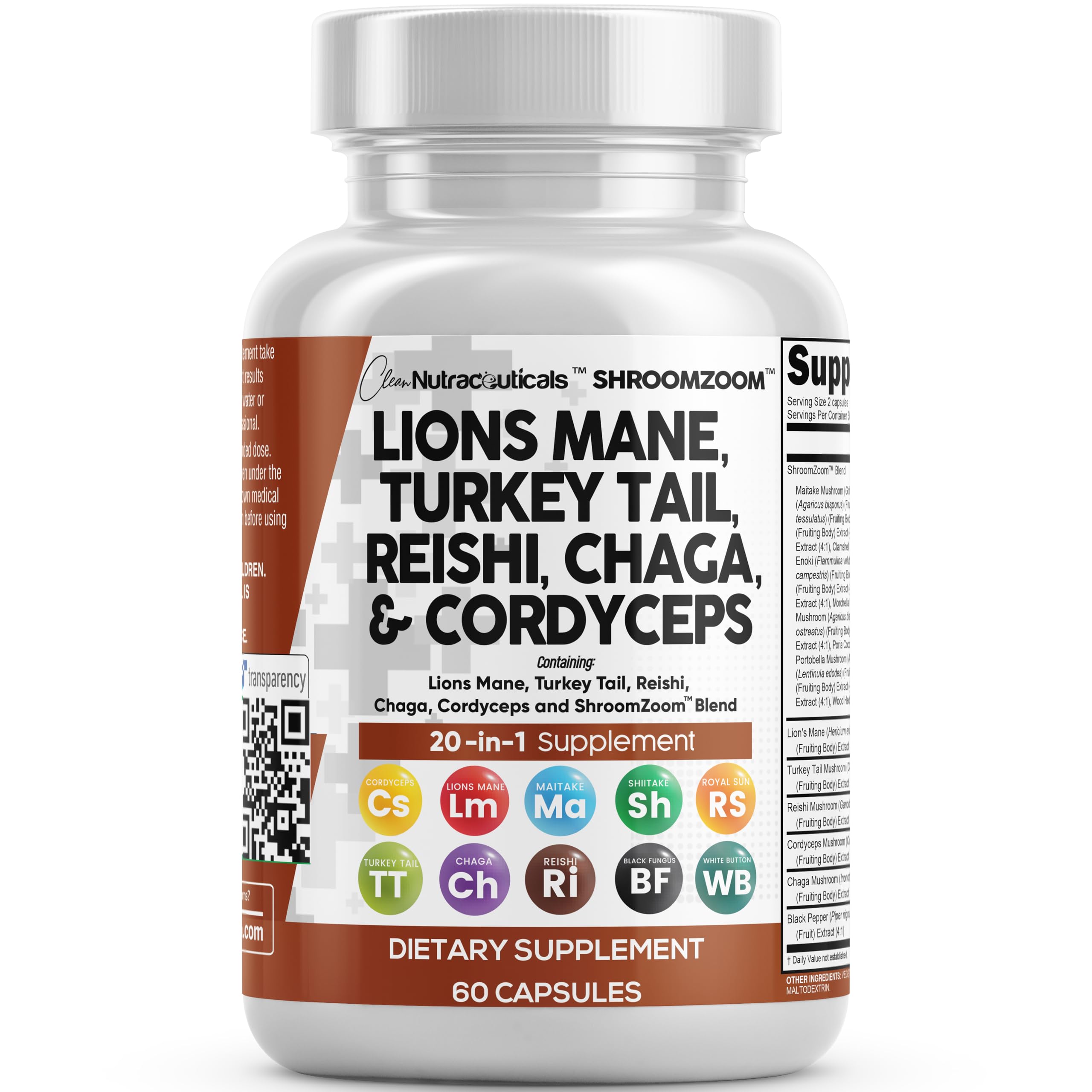 Clean Nutraceuticals: mezcla 20 en 1 de hongos en cápsulas para uso diario