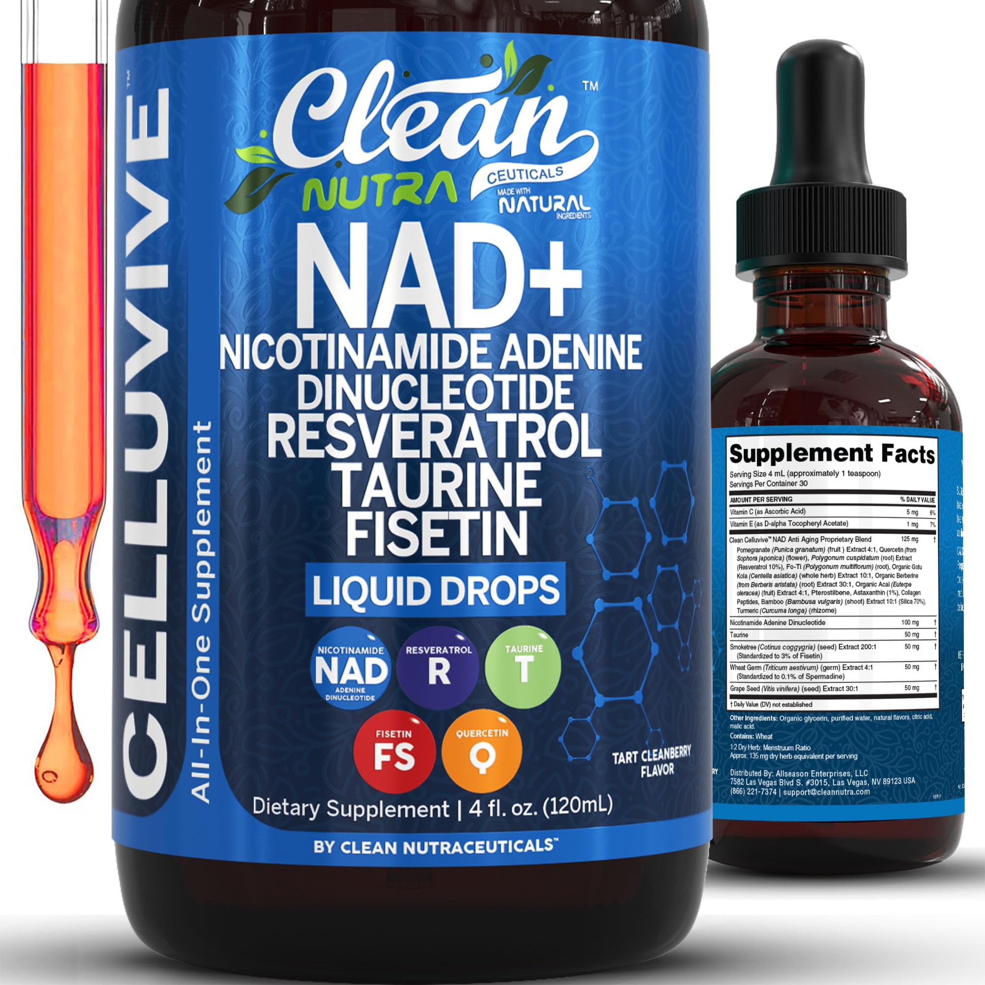 Clean Nutra NAD líquido en gotas para energía diaria y antioxidantes