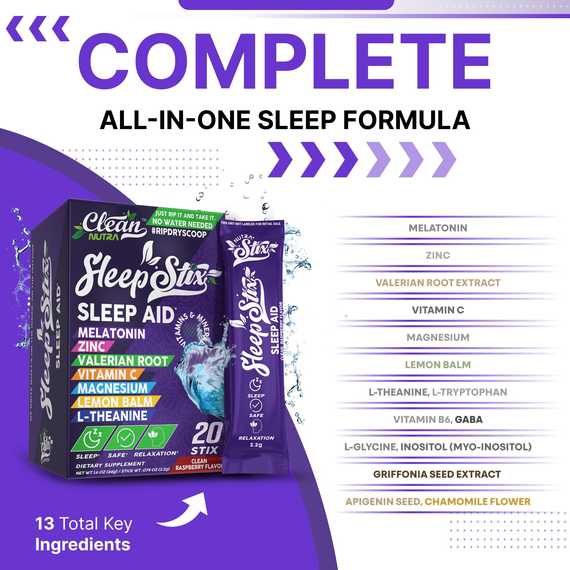 Clean Nutraceuticals palitos sueño disolucion rapida: se disuelven rápido para comodidad nocturna.