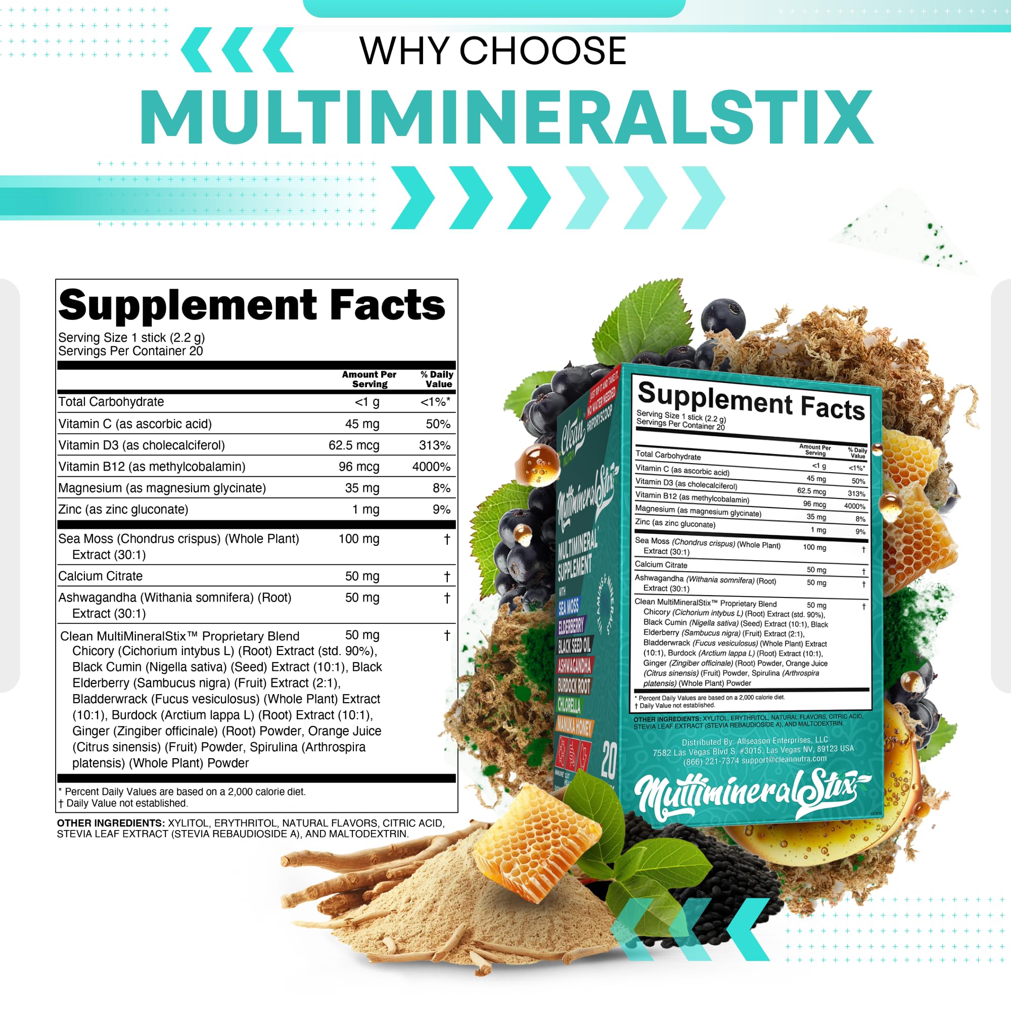 Clean Nutraceuticals palitos con vitamina D3 y zinc para nutrición diaria
