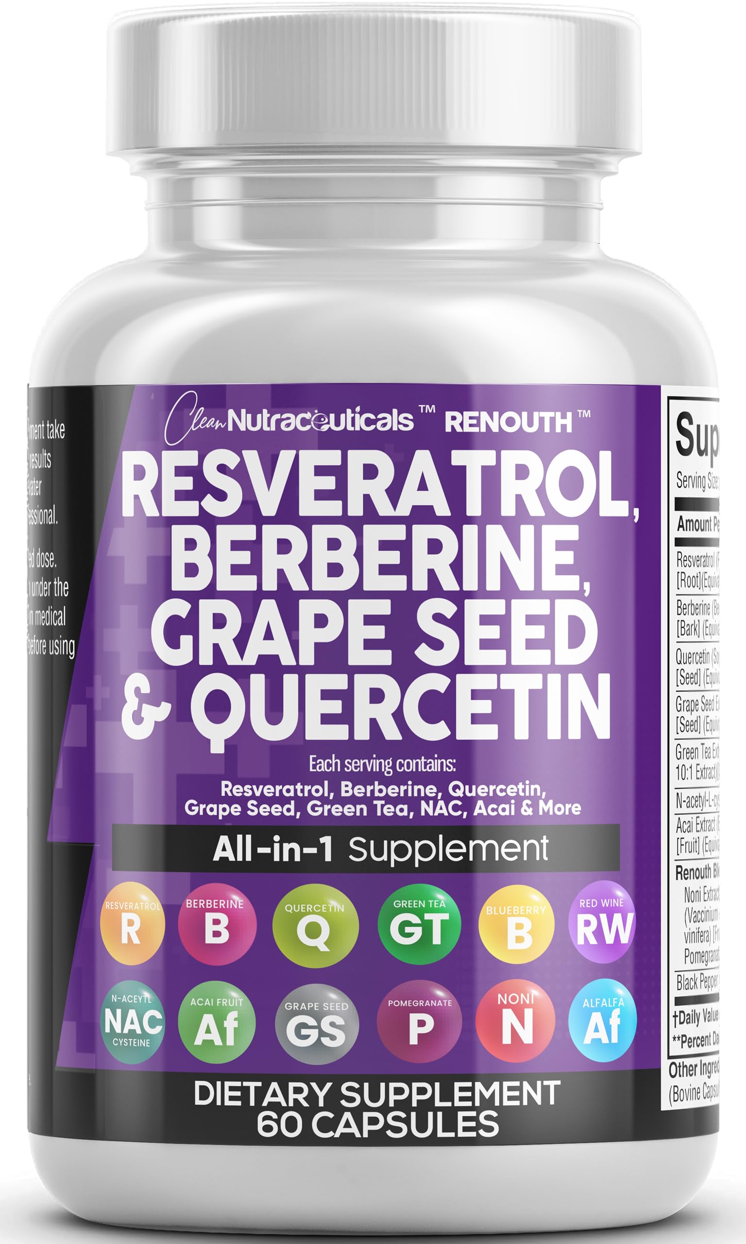 Clean Nutraceuticals Resveratrol Berberina cápsulas en primer plano para uso diario