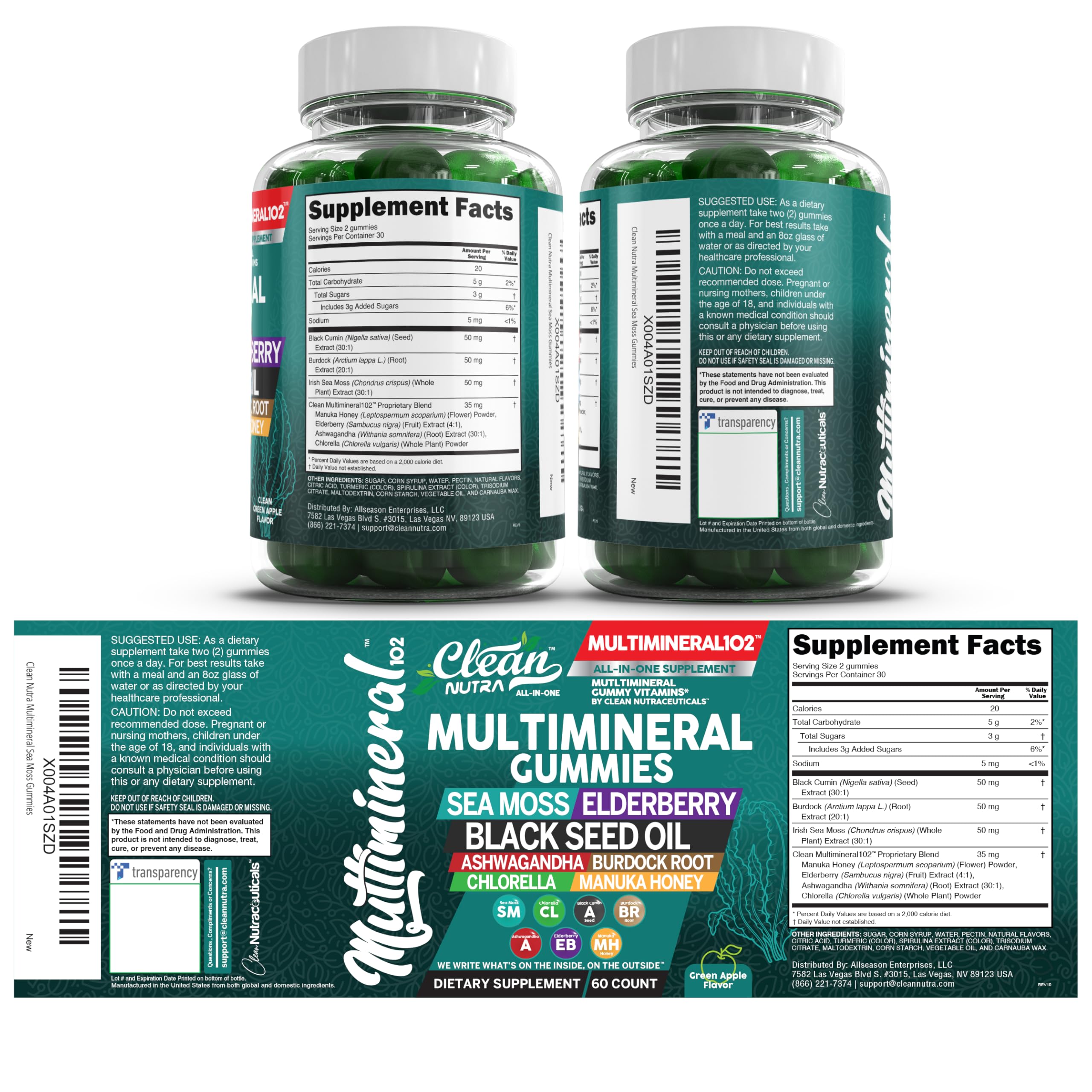 Gomitas Clean Nutraceuticals sabor manzana verde, aptas para toda la familia.