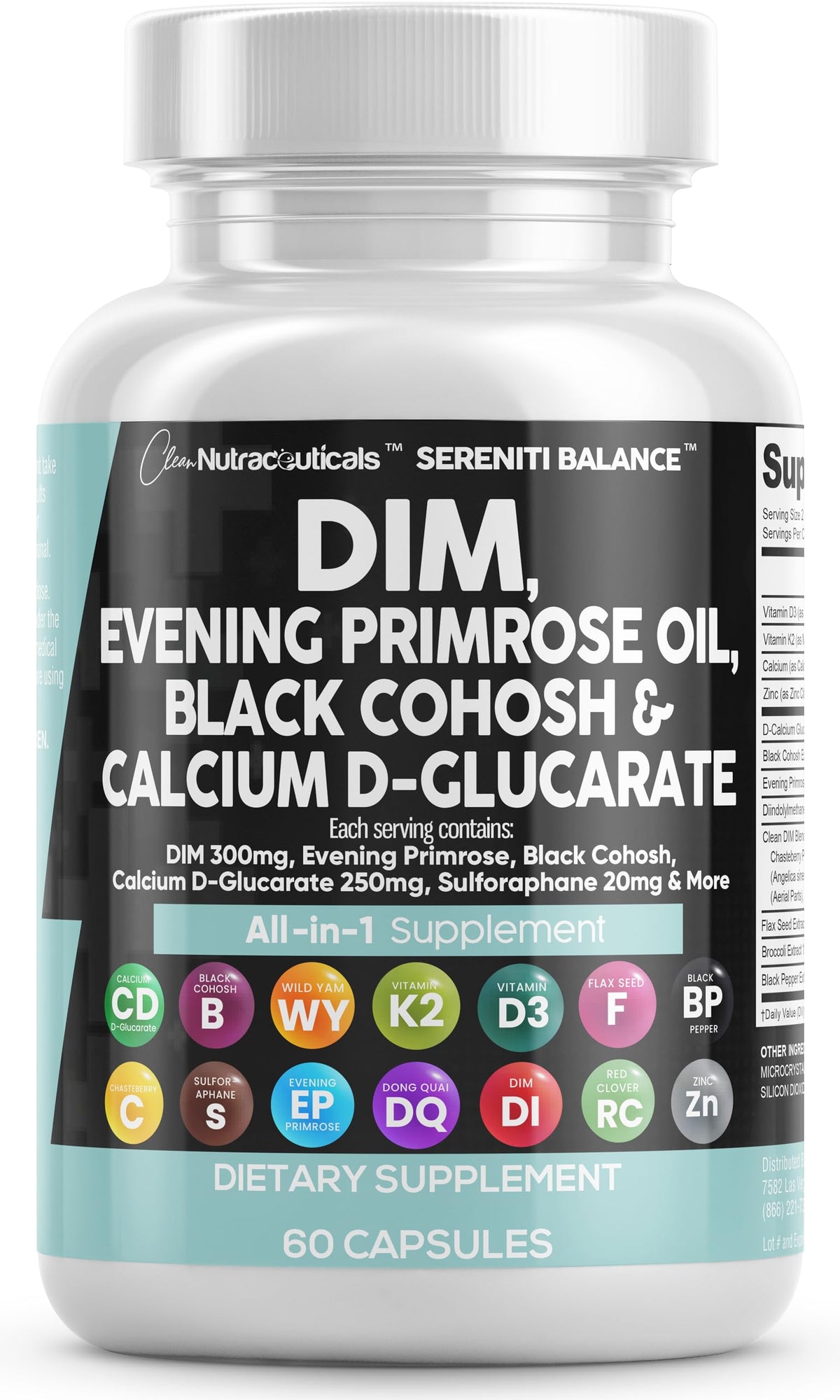 Serenti Balance de Clean Nutraceuticals, cápsulas con DIM y onagra para apoyo hormonal.