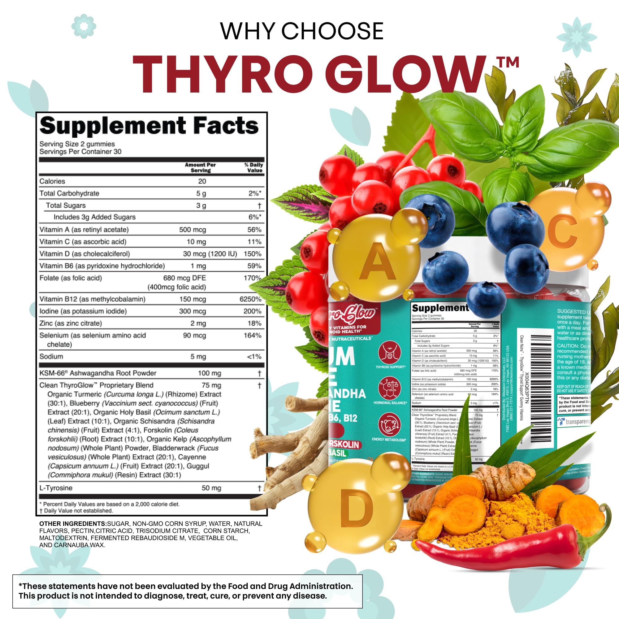 ThyroGlow de Clean Nutraceuticals – cúrcuma y arándano para sabor y bienestar.