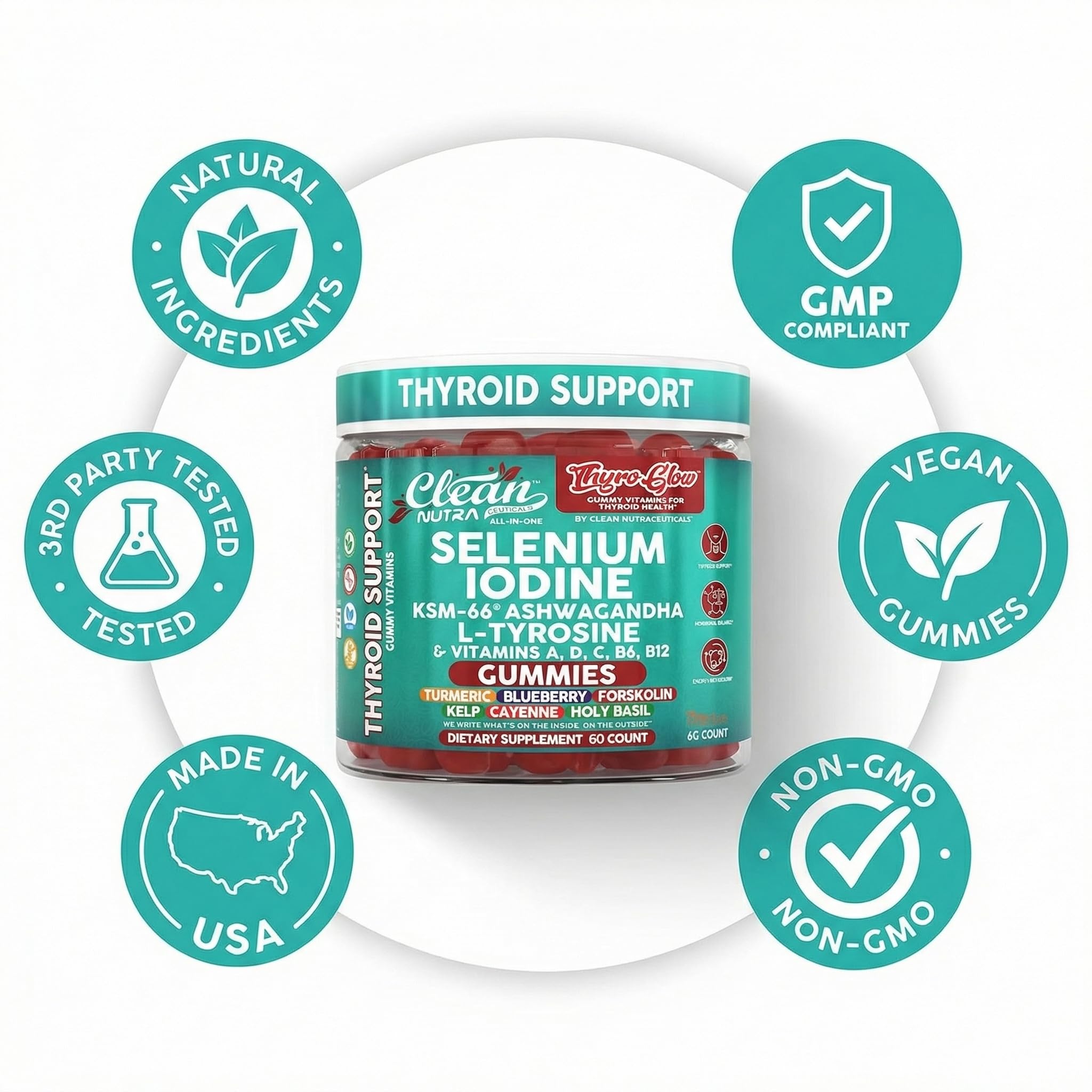 ThyroGlow de Clean Nutraceuticals – yodo y vitamina D para apoyo diario.