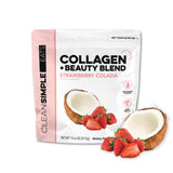Clean Simple Eats colágeno belleza mezcla fresa colada en vaso para piel radiante
