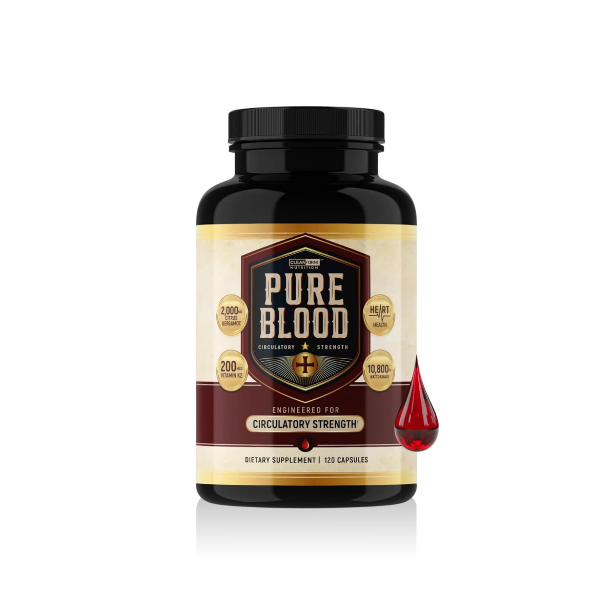 CleanForm Nutrition PureBlood botella: soporte circulatorio potencial para la vida diaria