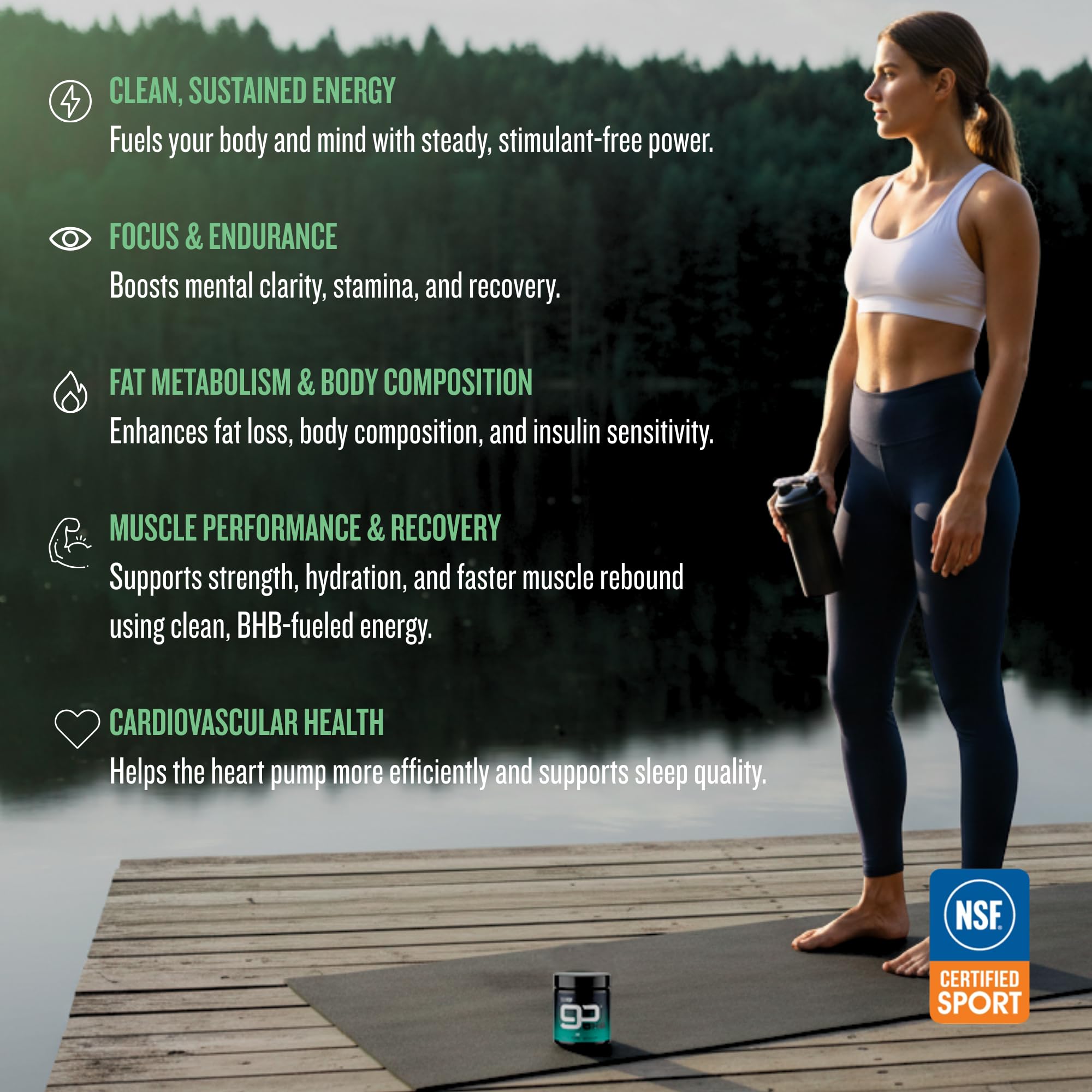 Vaso con agua y GoBHB para hidratación rápida durante entrenamiento