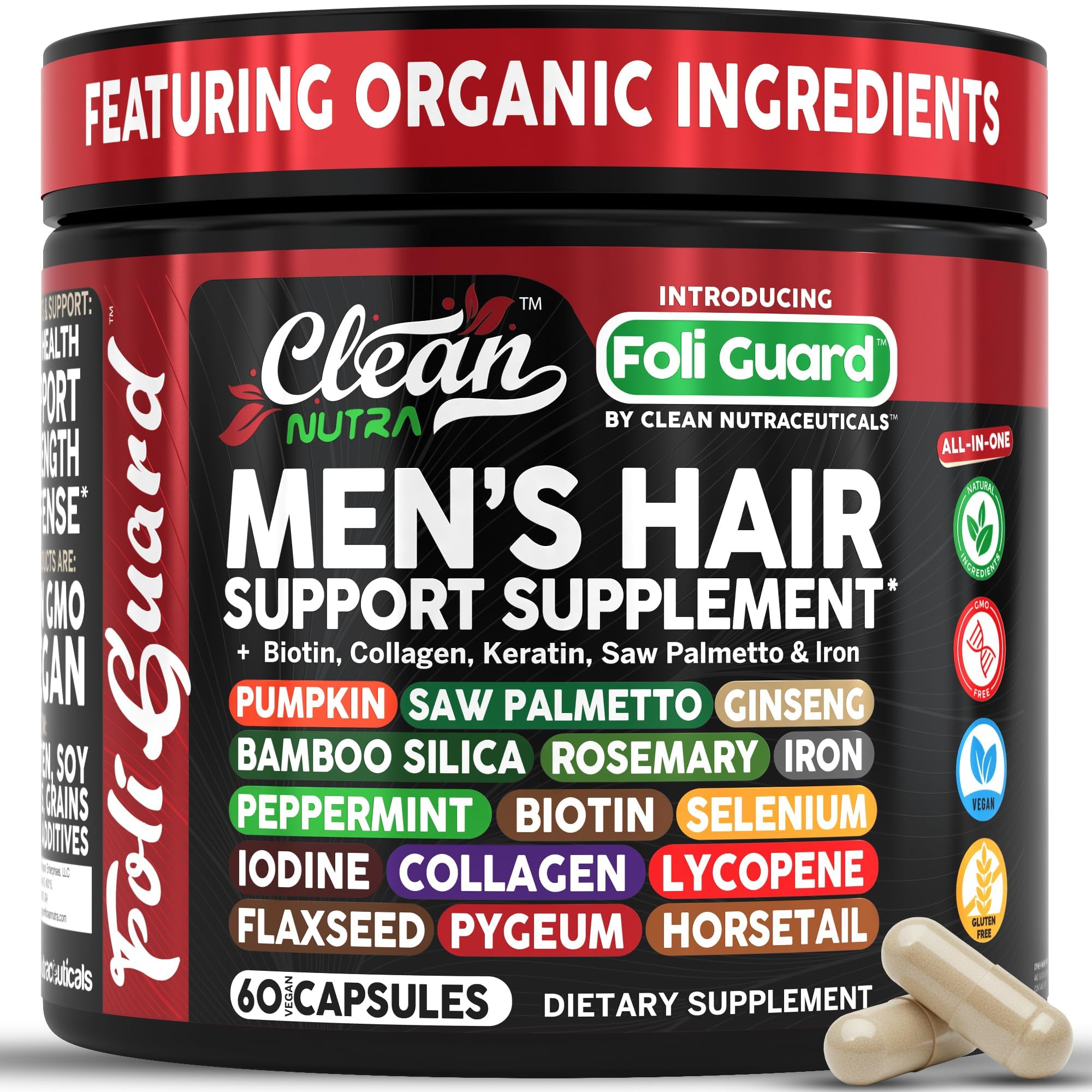 Clean Nutraceuticals Foli Guard, botella cabello, posible aumento de volumen.