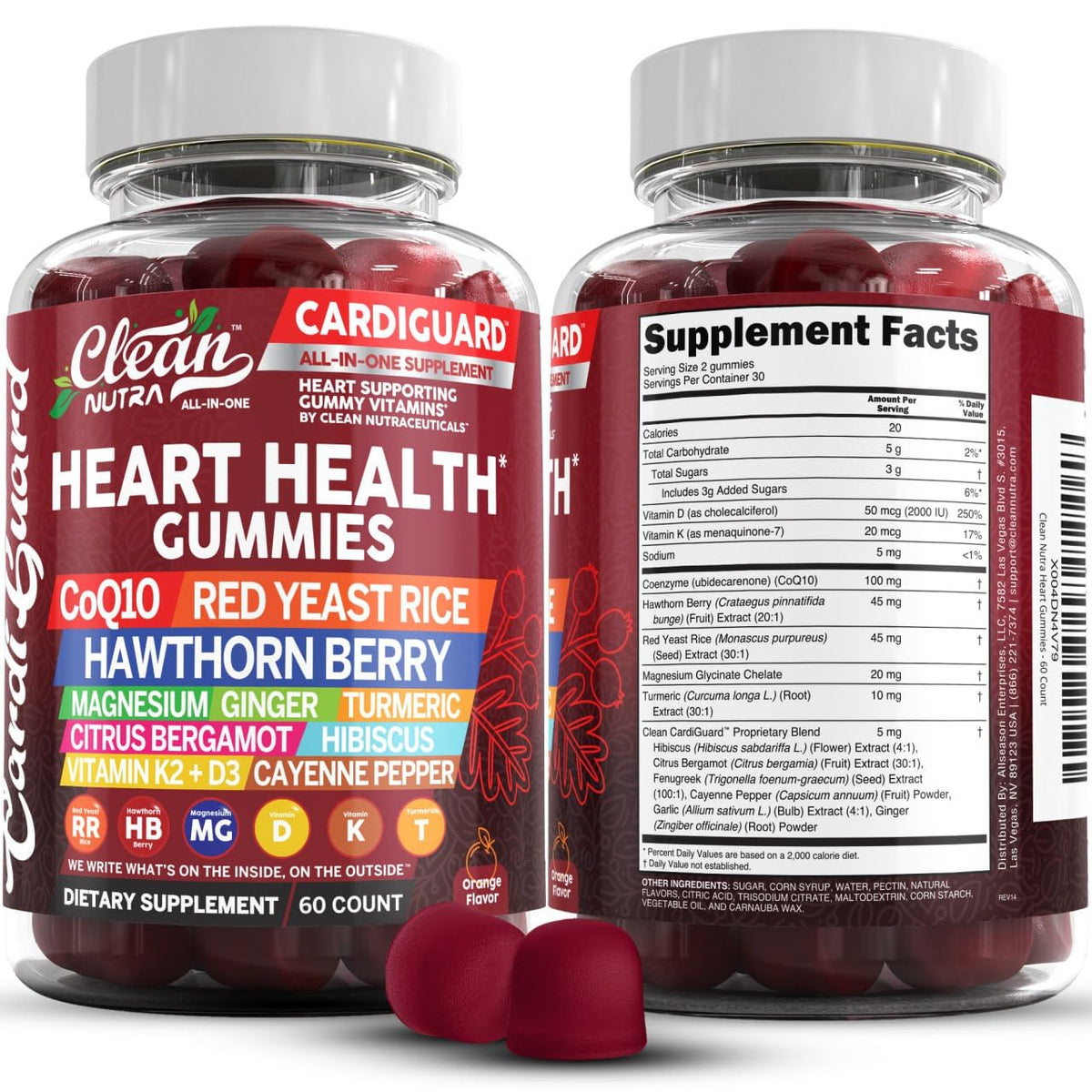 Clean Nutraceuticals gomitas CoQ10 en envase, sabor naranja para bienestar diario
