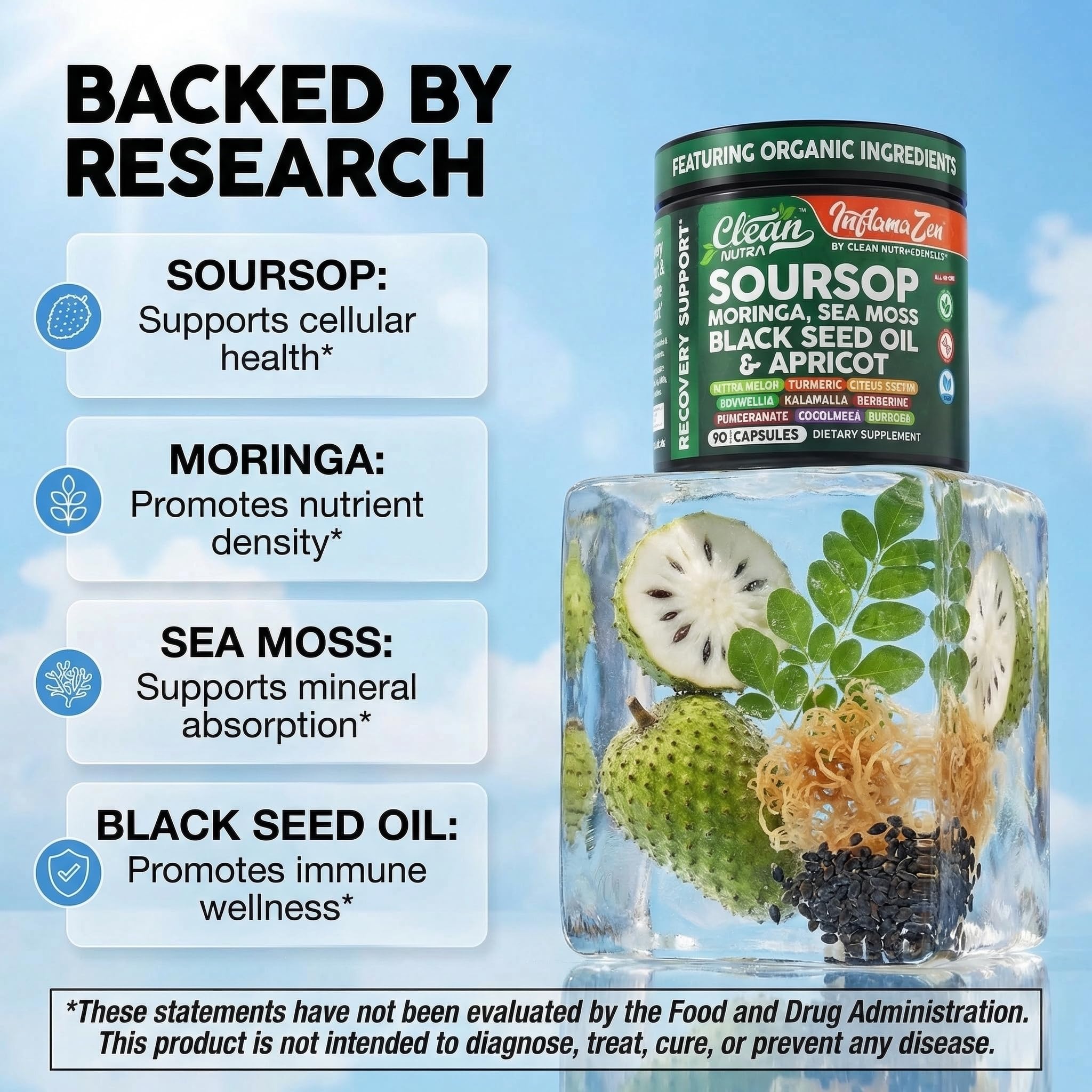 Clean Nutra cápsulas de musgo de mar para nutrición diaria